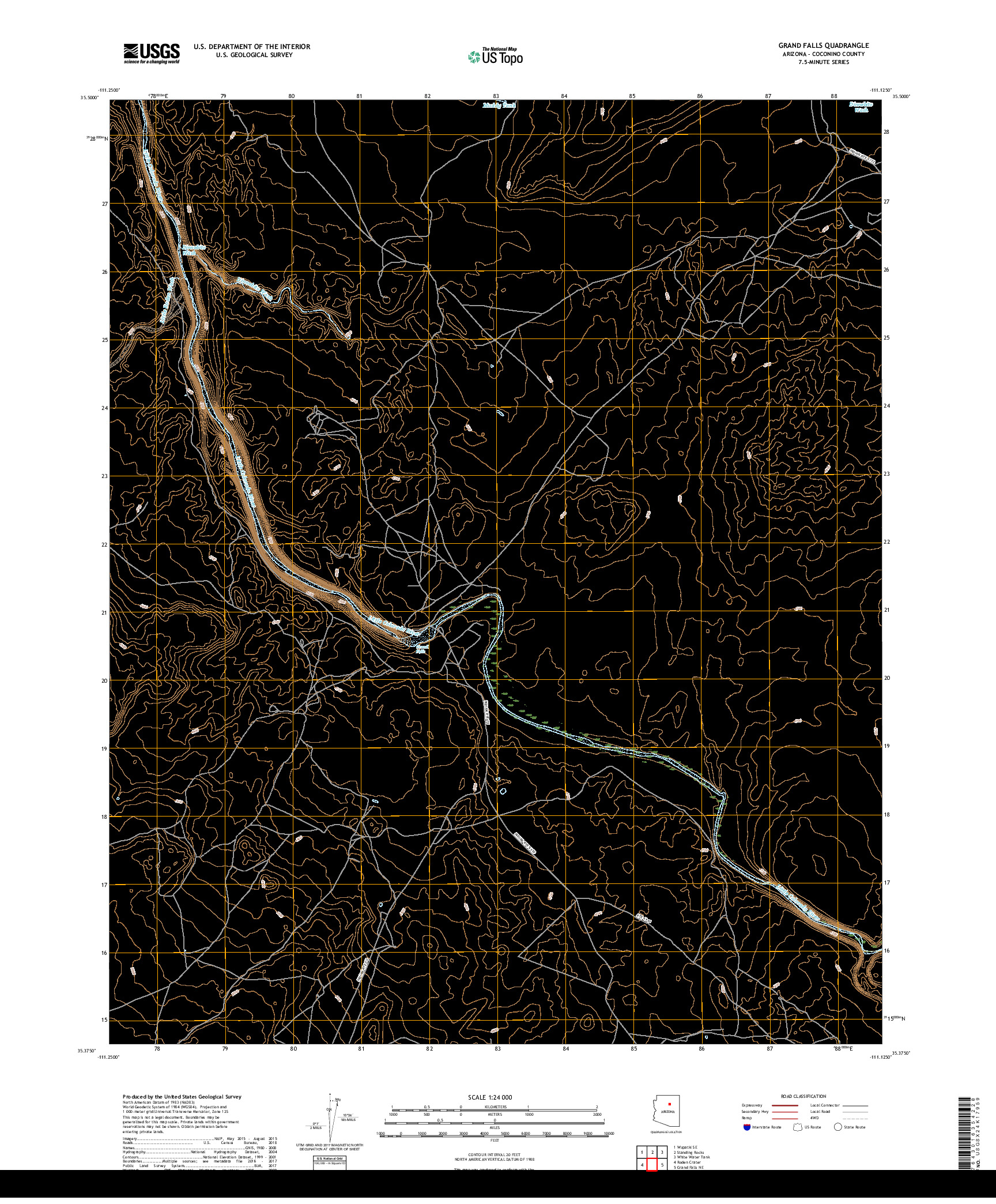 USGS US TOPO 7.5-MINUTE MAP FOR GRAND FALLS, AZ 2018