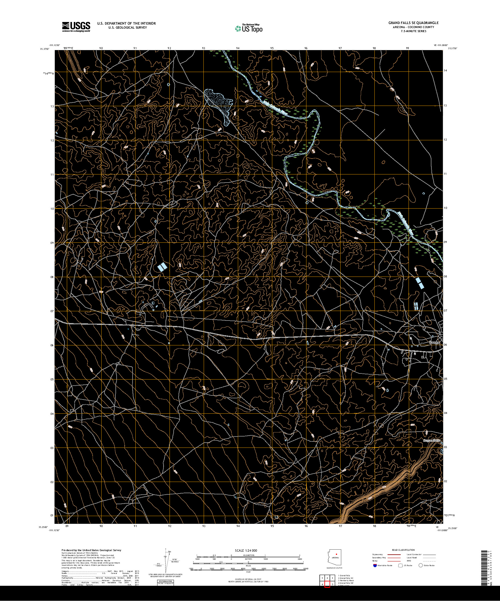 USGS US TOPO 7.5-MINUTE MAP FOR GRAND FALLS SE, AZ 2018