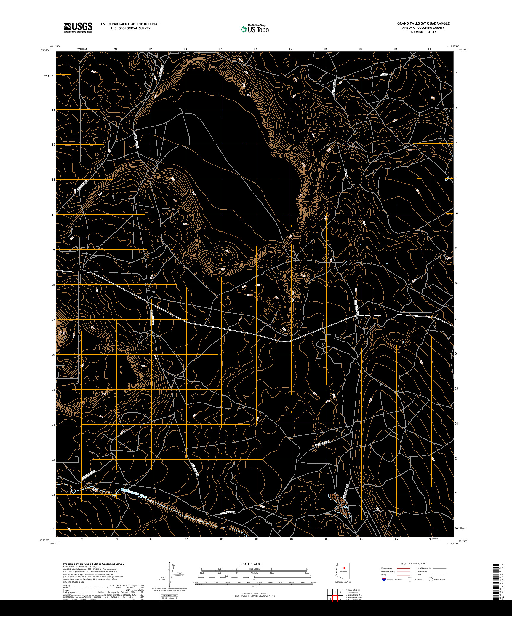 USGS US TOPO 7.5-MINUTE MAP FOR GRAND FALLS SW, AZ 2018