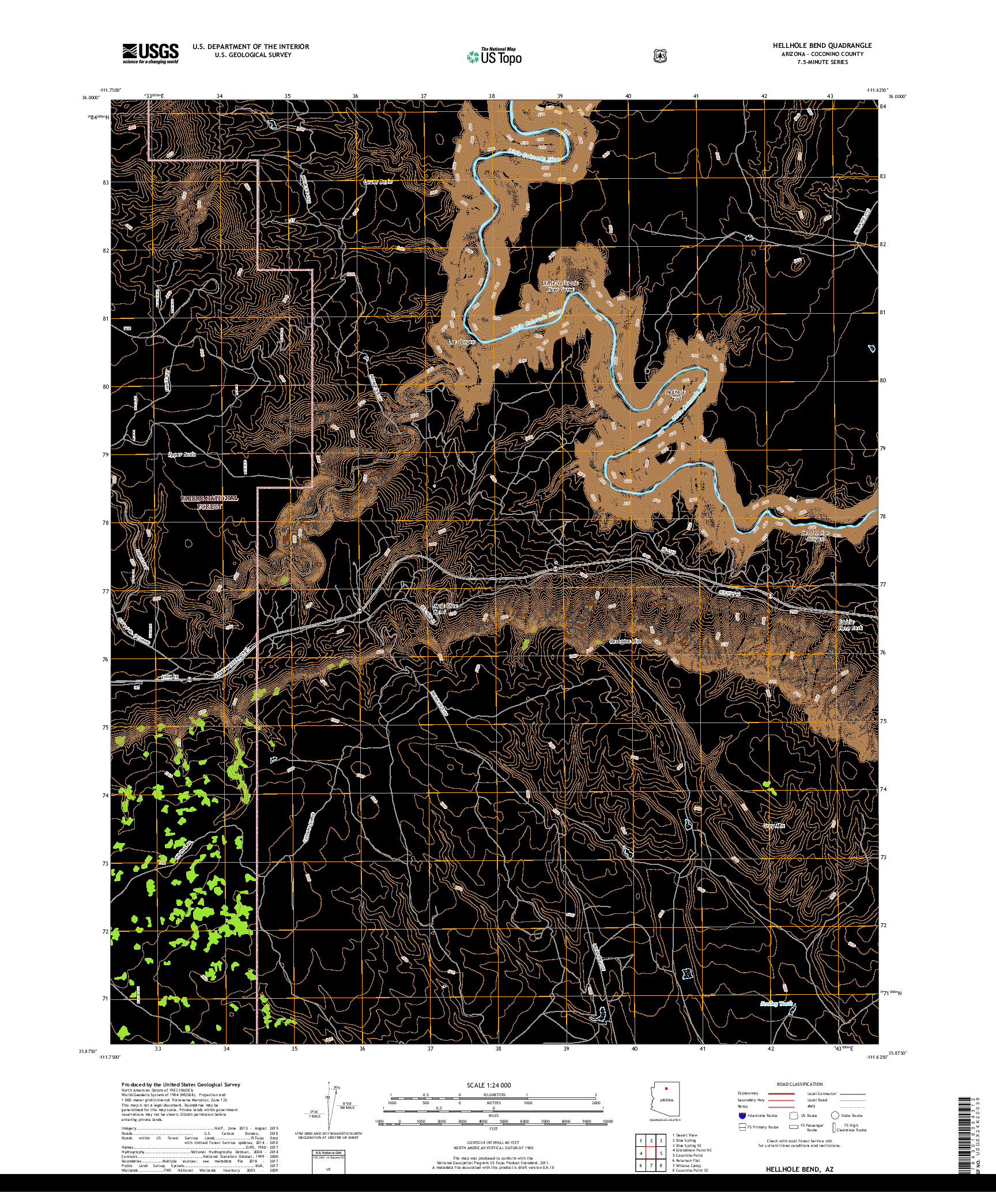 USGS US TOPO 7.5-MINUTE MAP FOR HELLHOLE BEND, AZ 2018