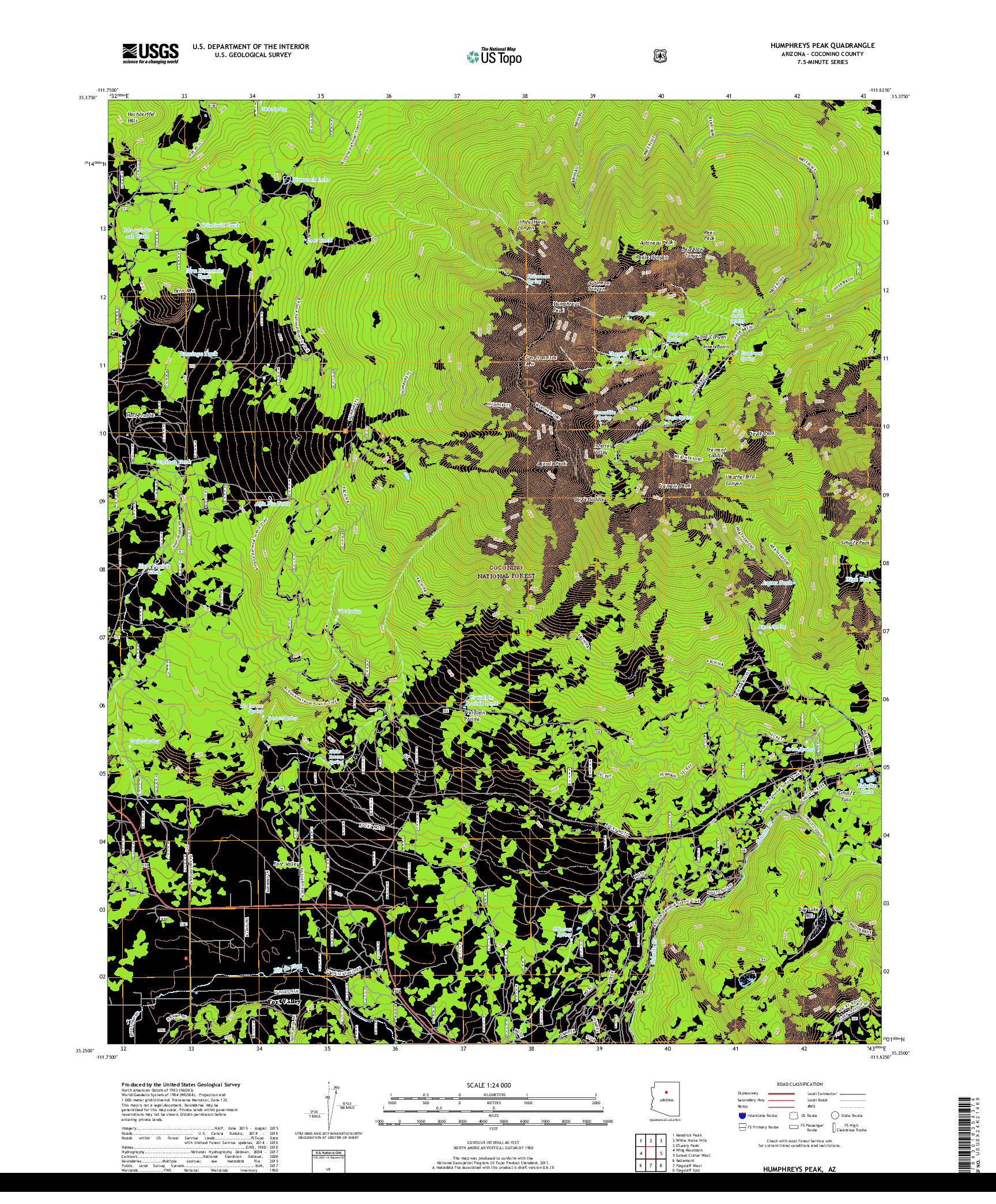 USGS US TOPO 7.5-MINUTE MAP FOR HUMPHREYS PEAK, AZ 2018