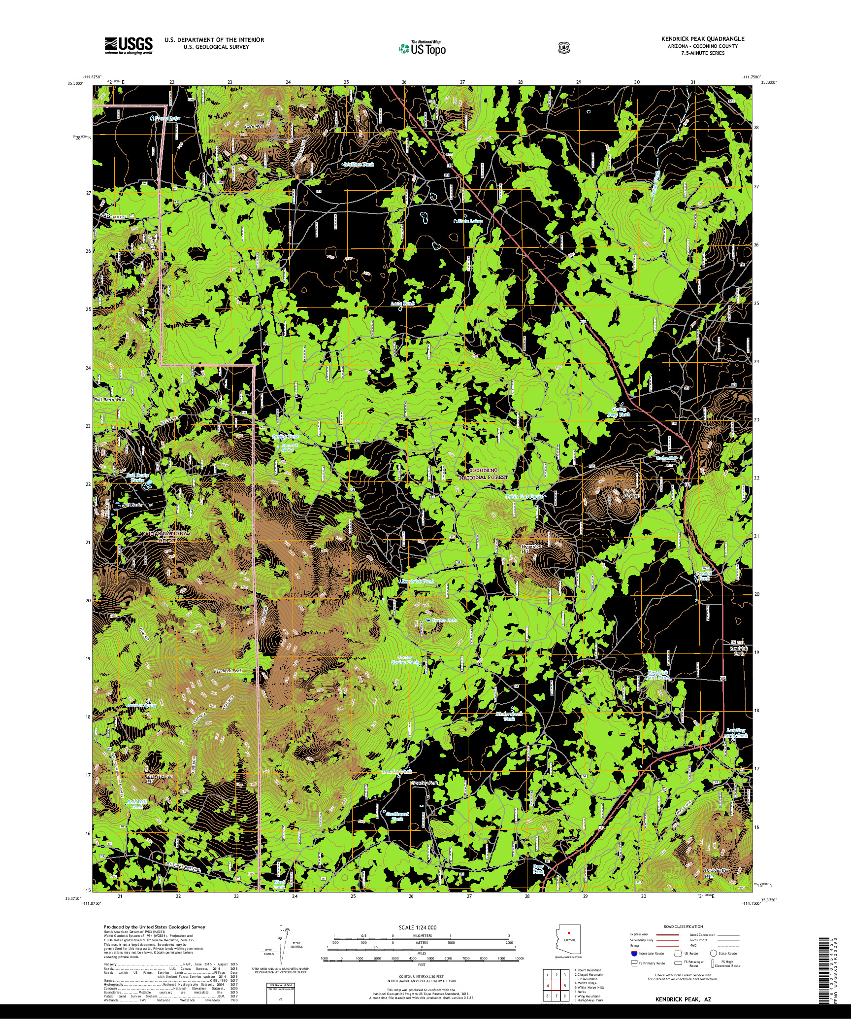 USGS US TOPO 7.5-MINUTE MAP FOR KENDRICK PEAK, AZ 2018