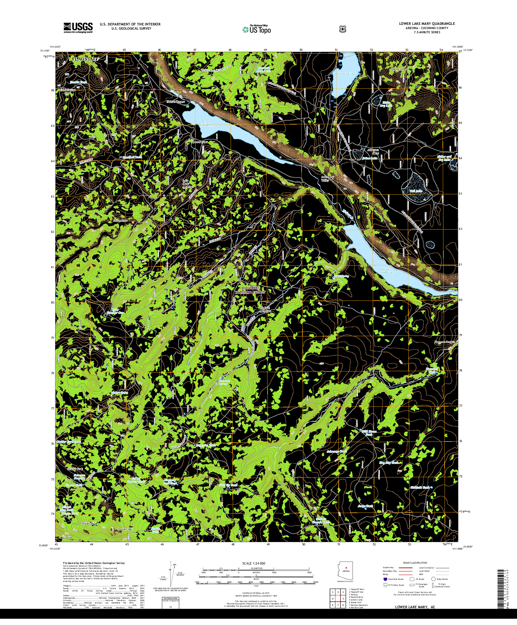 USGS US TOPO 7.5-MINUTE MAP FOR LOWER LAKE MARY, AZ 2018