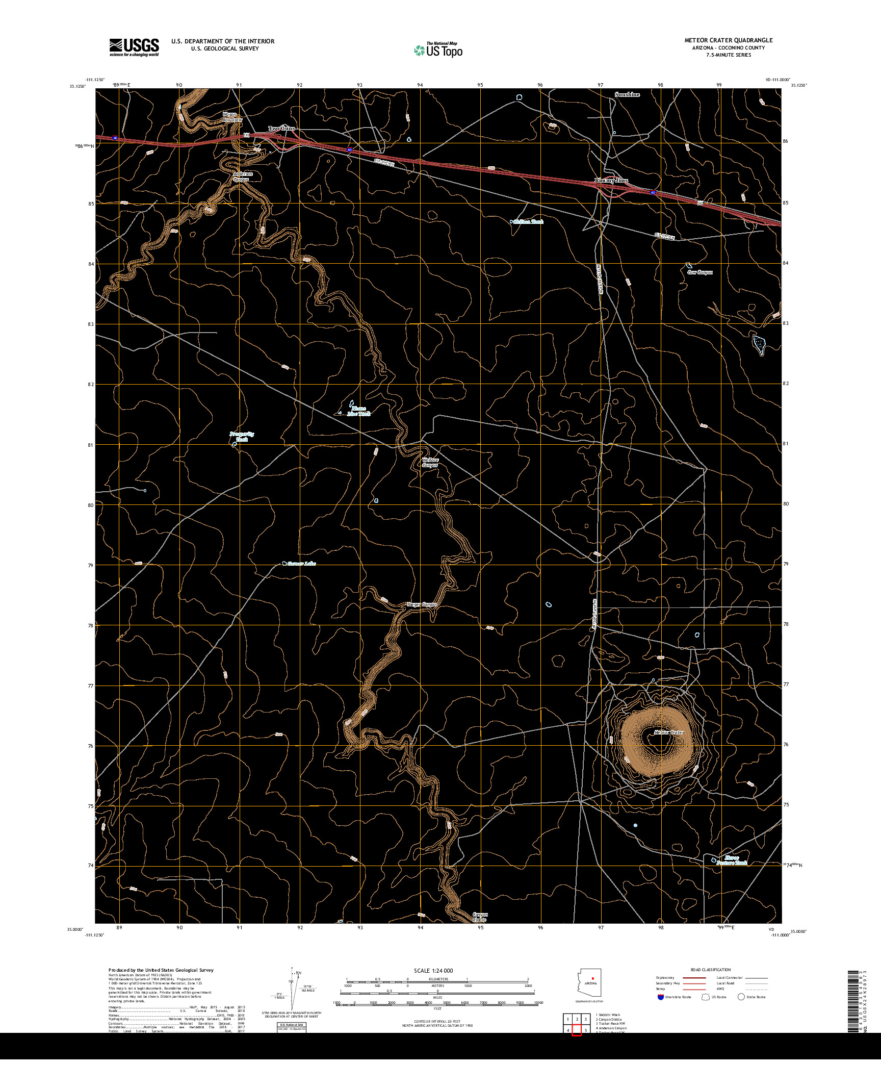 USGS US TOPO 7.5-MINUTE MAP FOR METEOR CRATER, AZ 2018