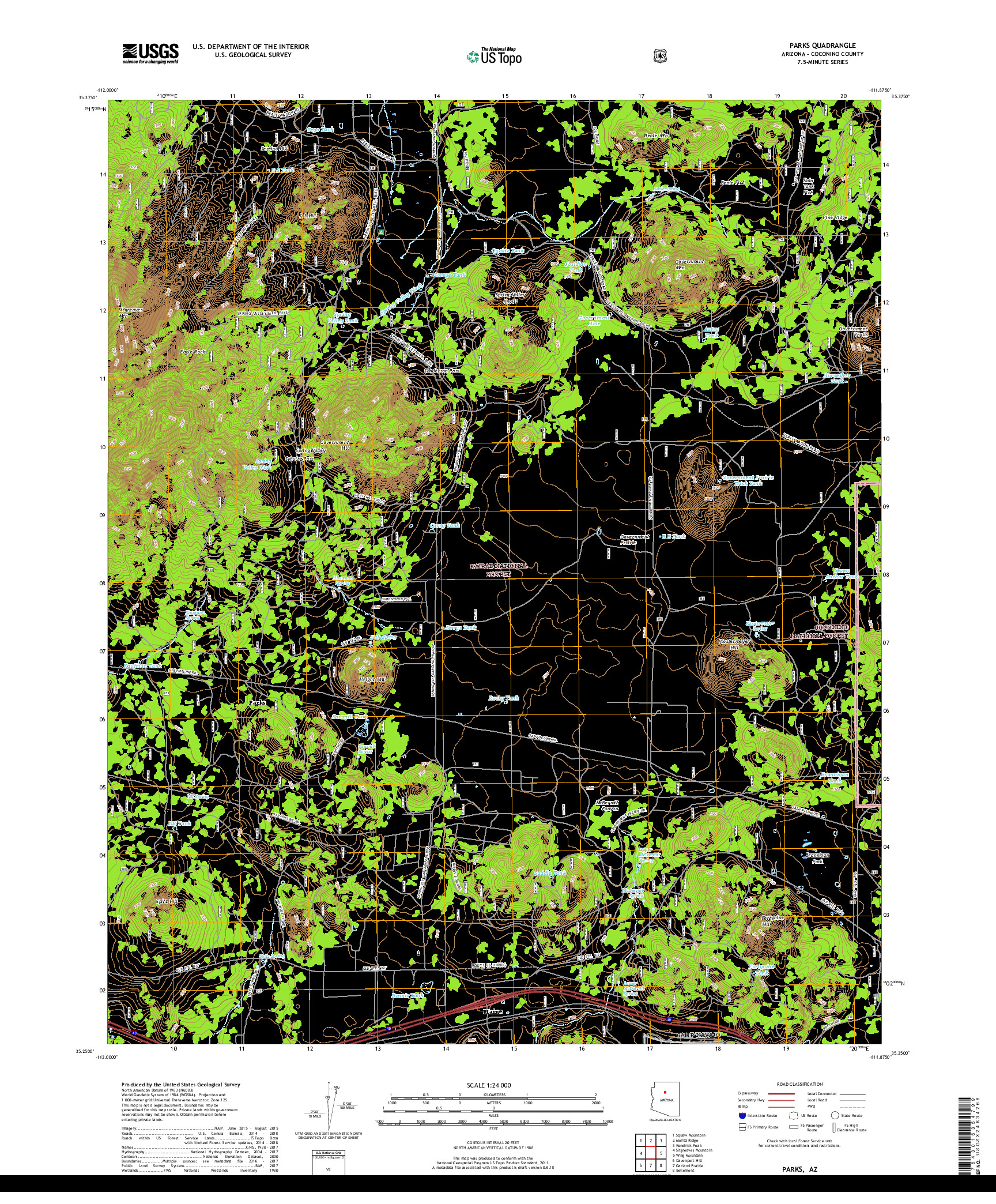 USGS US TOPO 7.5-MINUTE MAP FOR PARKS, AZ 2018