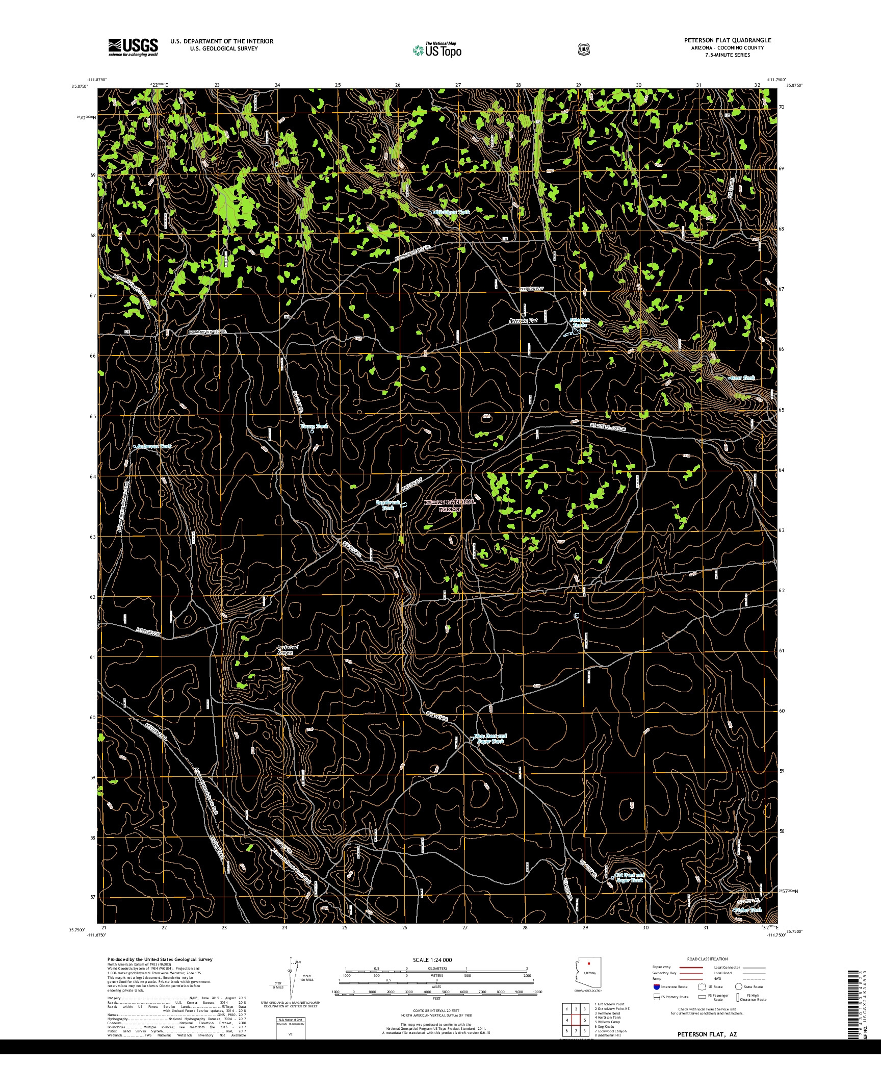 USGS US TOPO 7.5-MINUTE MAP FOR PETERSON FLAT, AZ 2018
