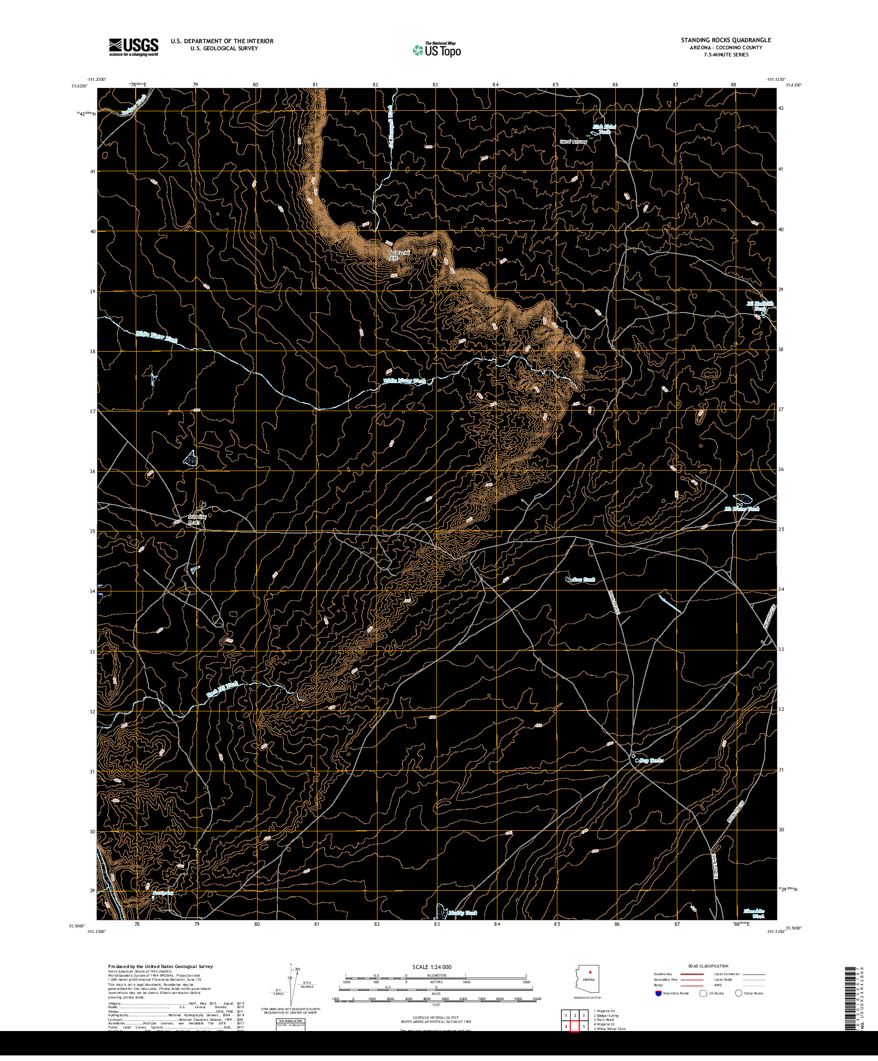 USGS US TOPO 7.5-MINUTE MAP FOR STANDING ROCKS, AZ 2018