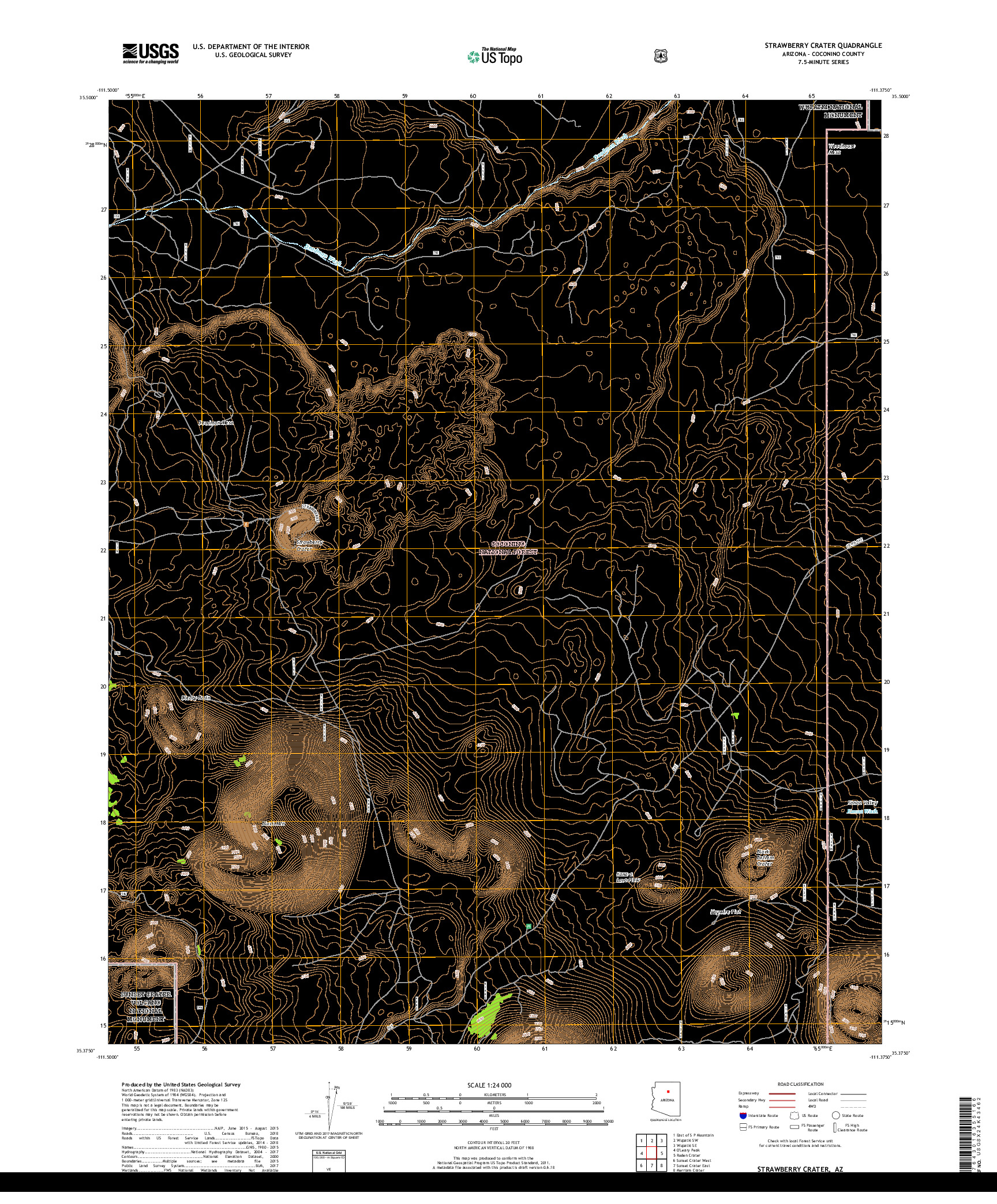 USGS US TOPO 7.5-MINUTE MAP FOR STRAWBERRY CRATER, AZ 2018