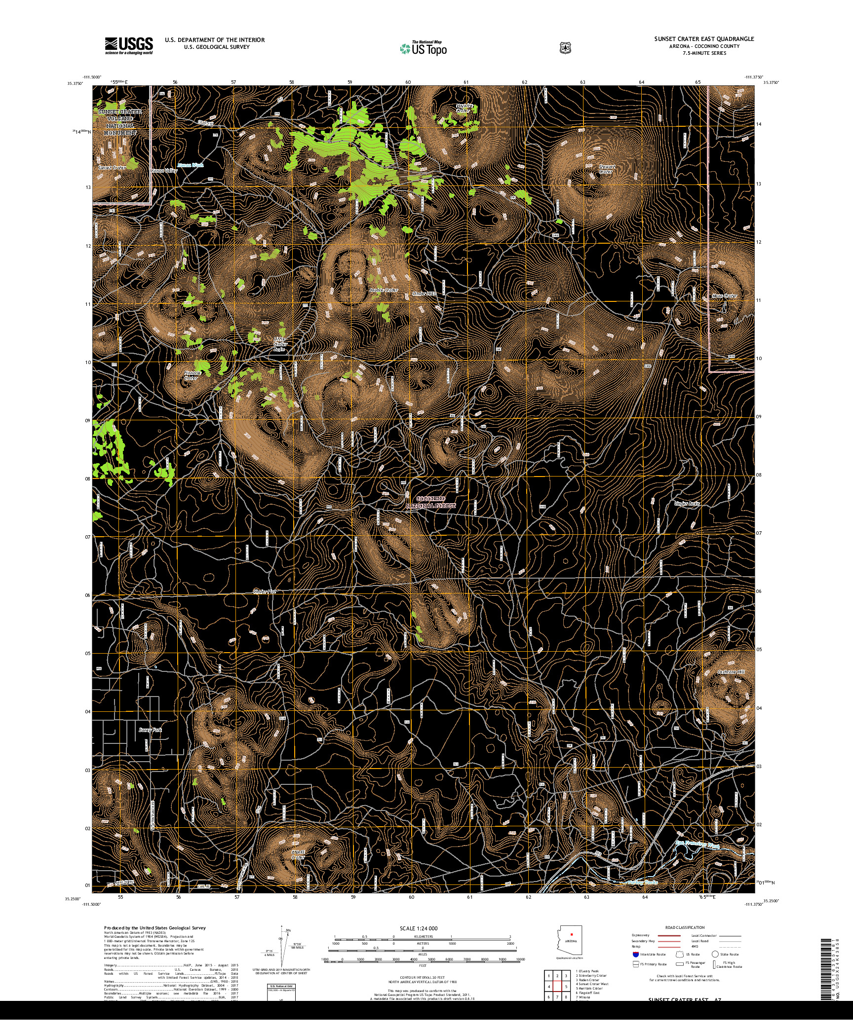 USGS US TOPO 7.5-MINUTE MAP FOR SUNSET CRATER EAST, AZ 2018