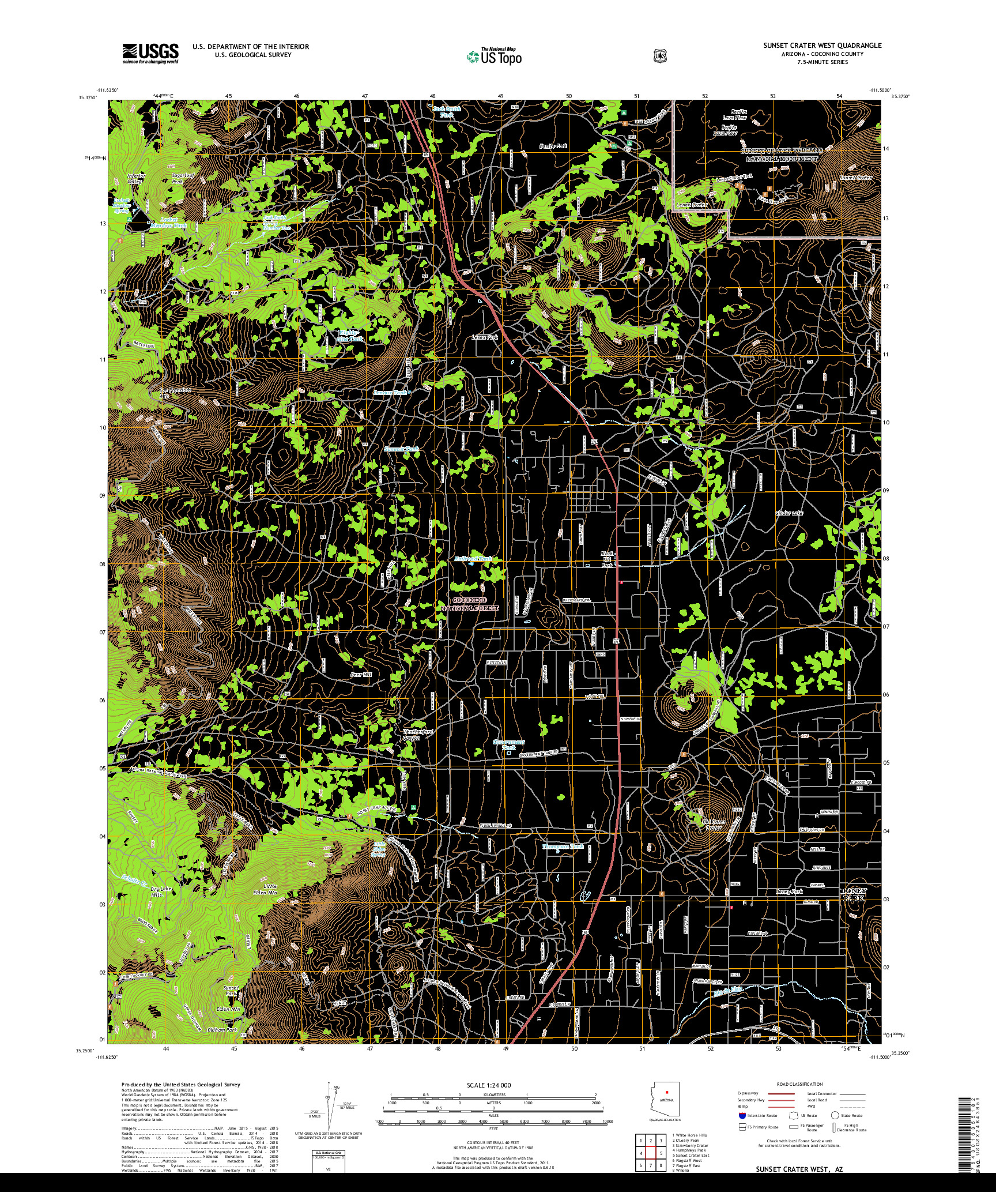 USGS US TOPO 7.5-MINUTE MAP FOR SUNSET CRATER WEST, AZ 2018