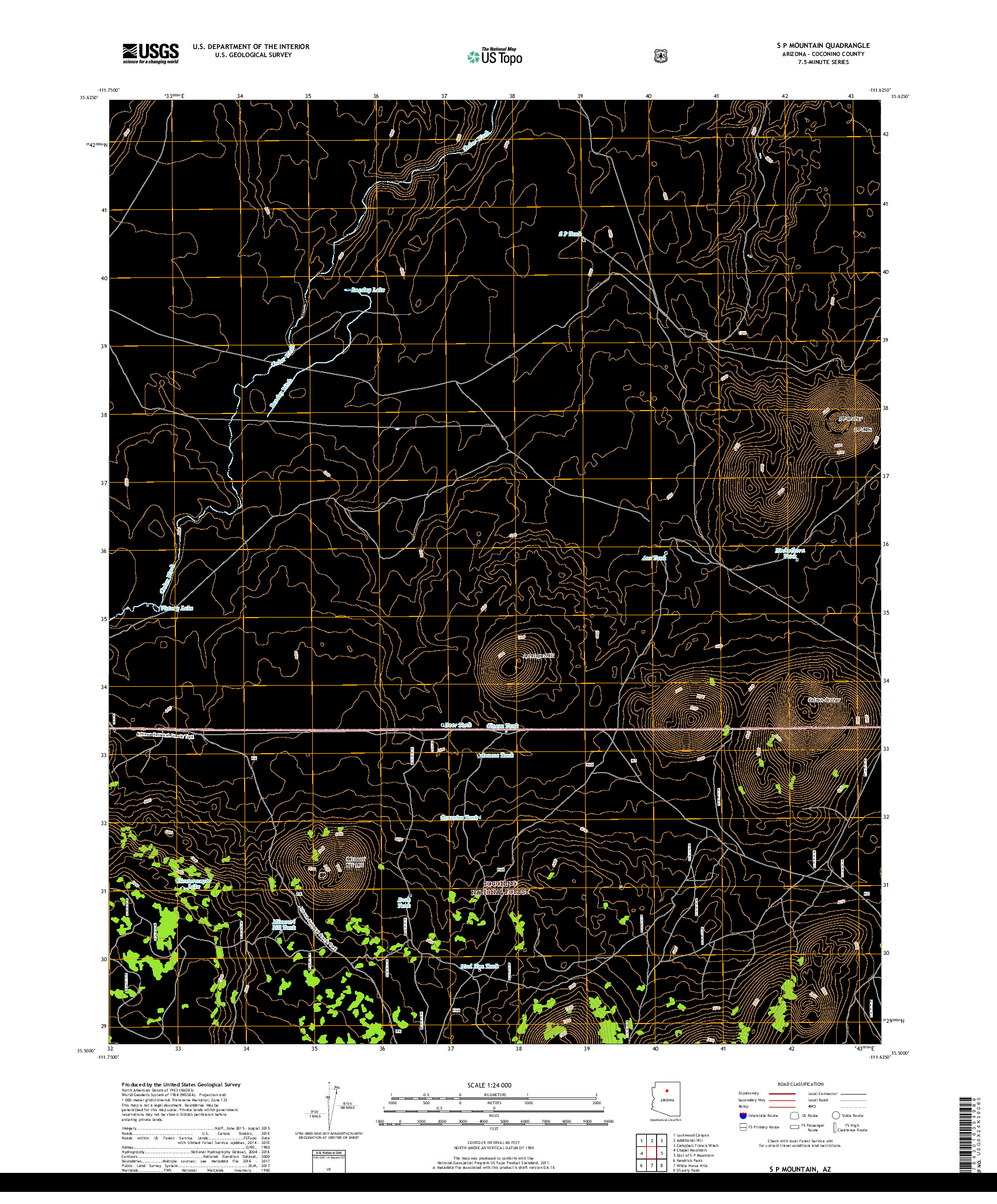 USGS US TOPO 7.5-MINUTE MAP FOR S P MOUNTAIN, AZ 2018