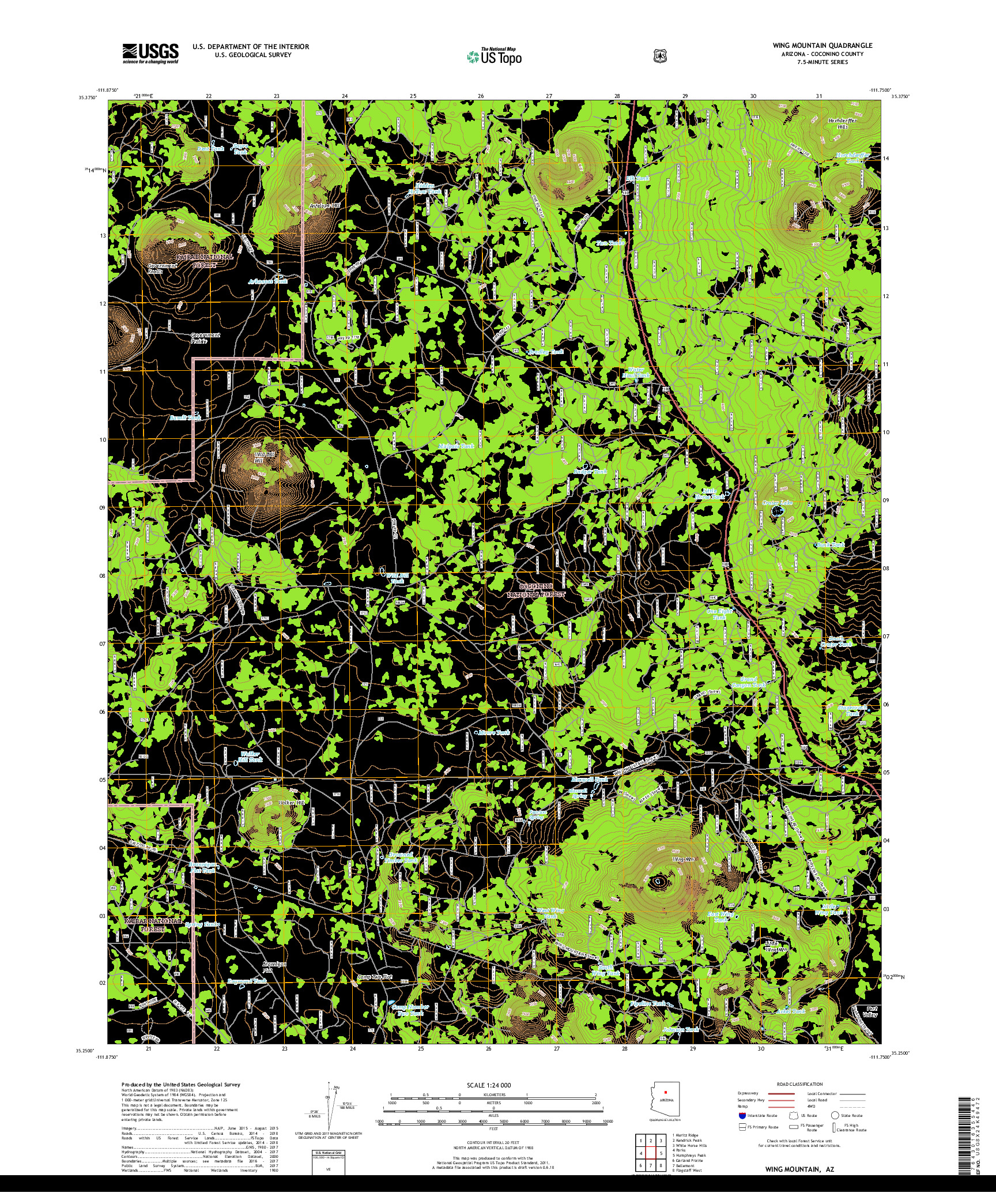 USGS US TOPO 7.5-MINUTE MAP FOR WING MOUNTAIN, AZ 2018