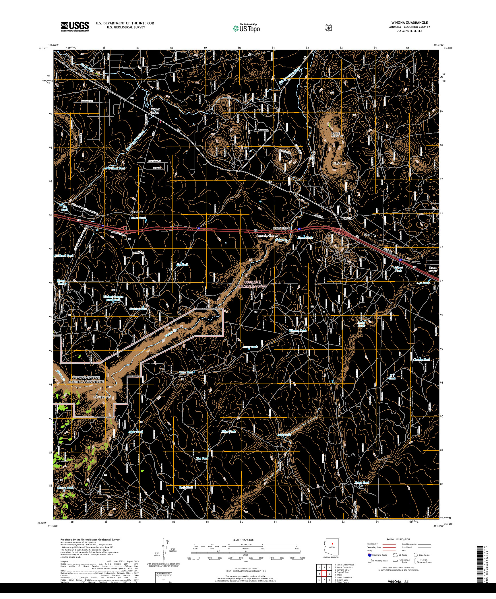 USGS US TOPO 7.5-MINUTE MAP FOR WINONA, AZ 2018