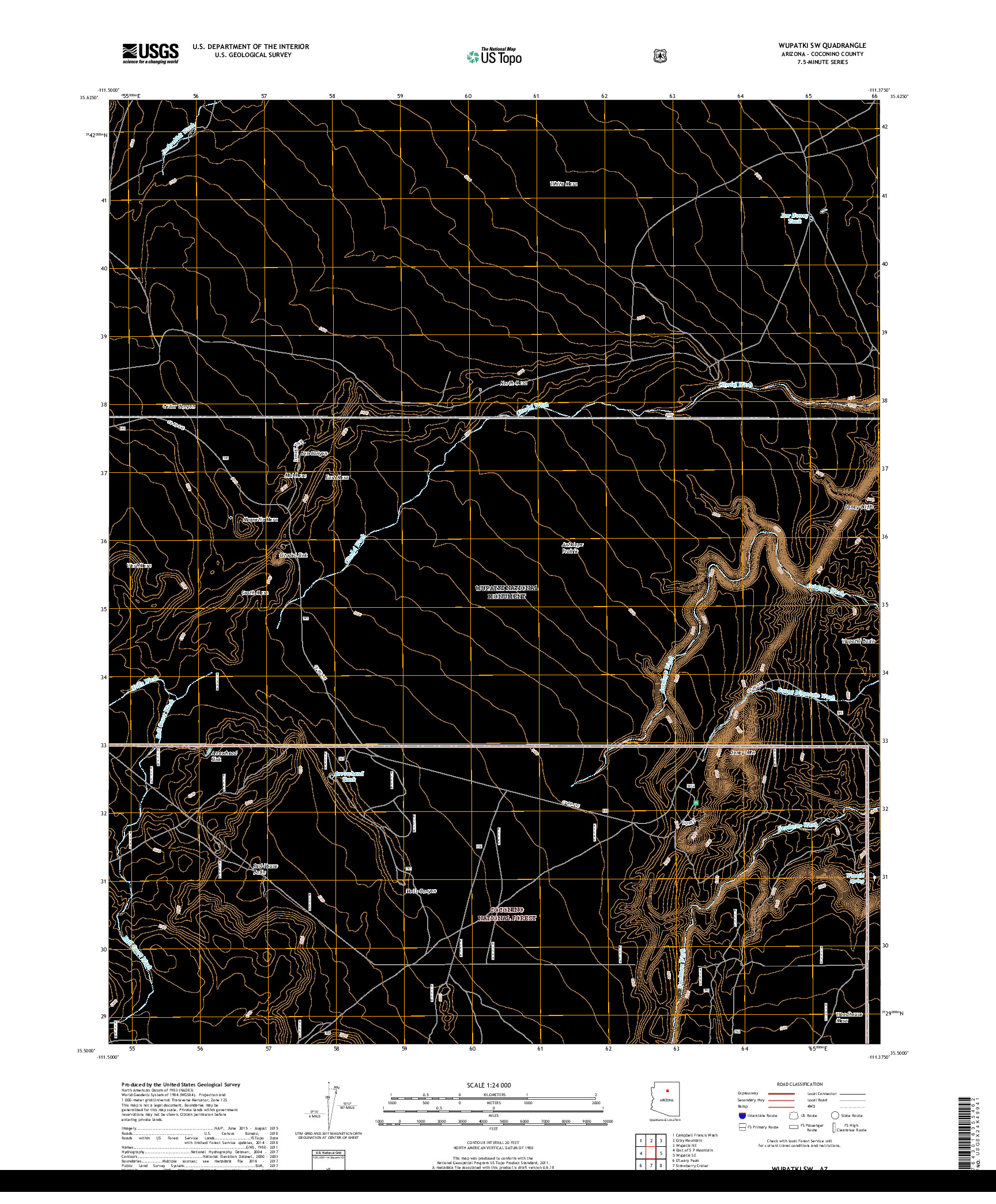 USGS US TOPO 7.5-MINUTE MAP FOR WUPATKI SW, AZ 2018