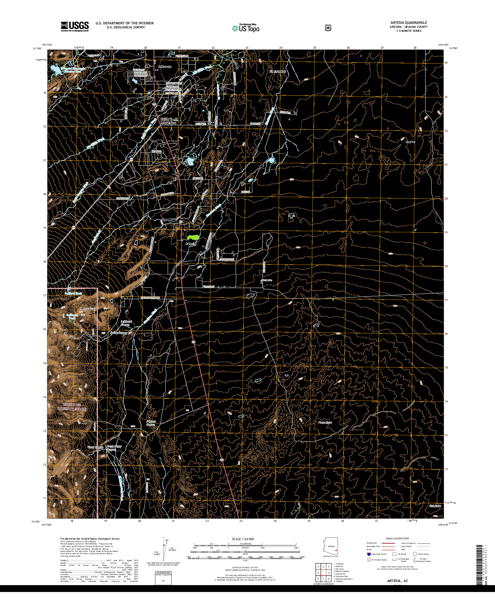 USGS US TOPO 7.5-MINUTE MAP FOR ARTESIA, AZ 2018