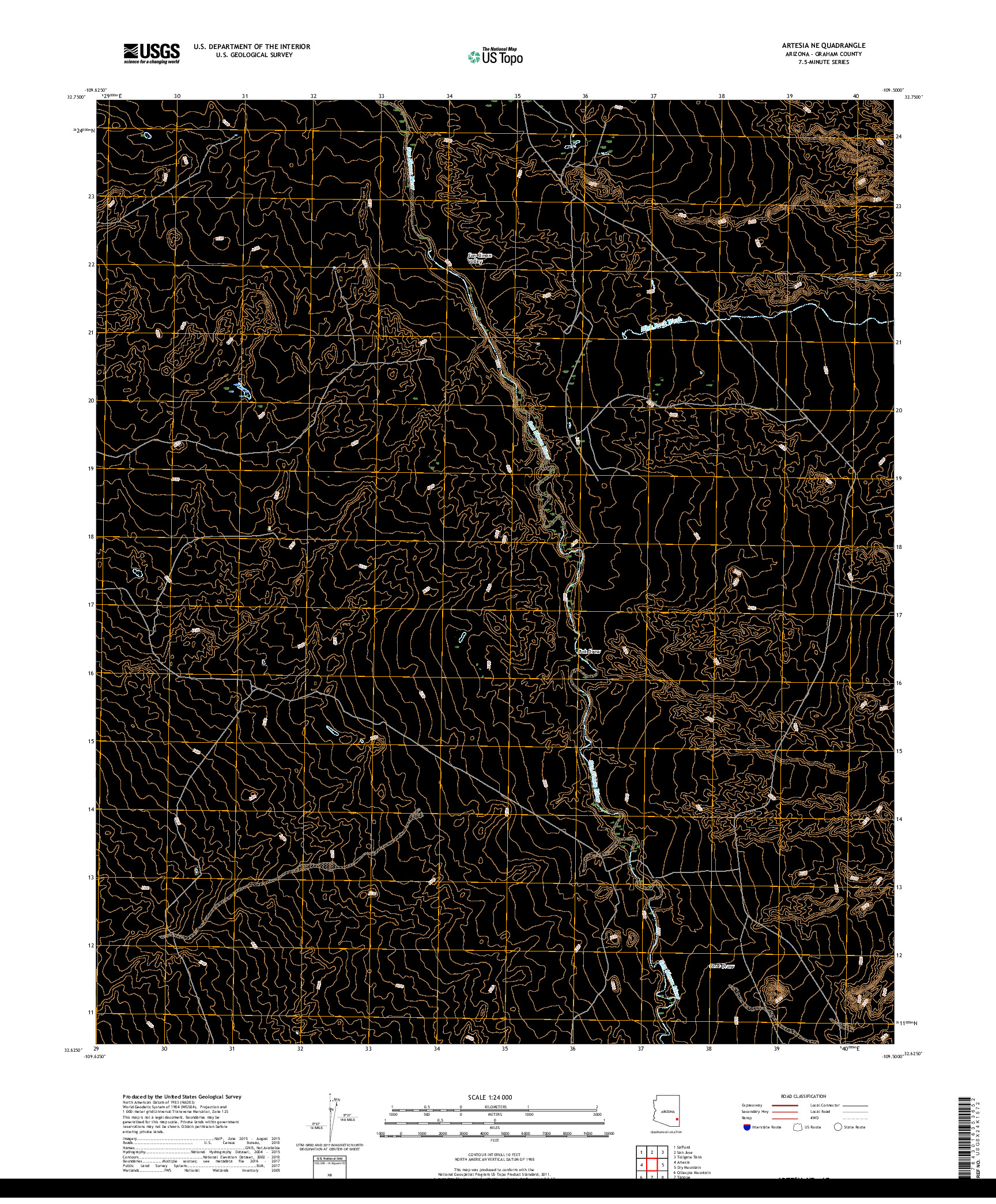 USGS US TOPO 7.5-MINUTE MAP FOR ARTESIA NE, AZ 2018