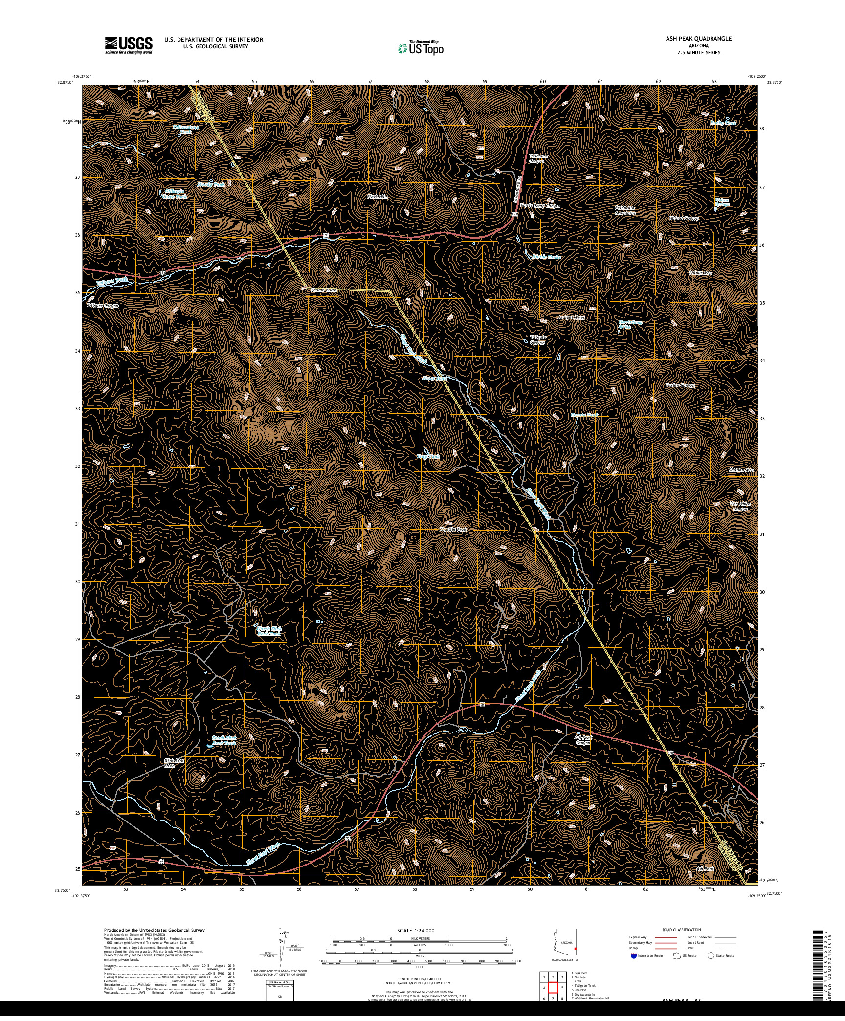 USGS US TOPO 7.5-MINUTE MAP FOR ASH PEAK, AZ 2018