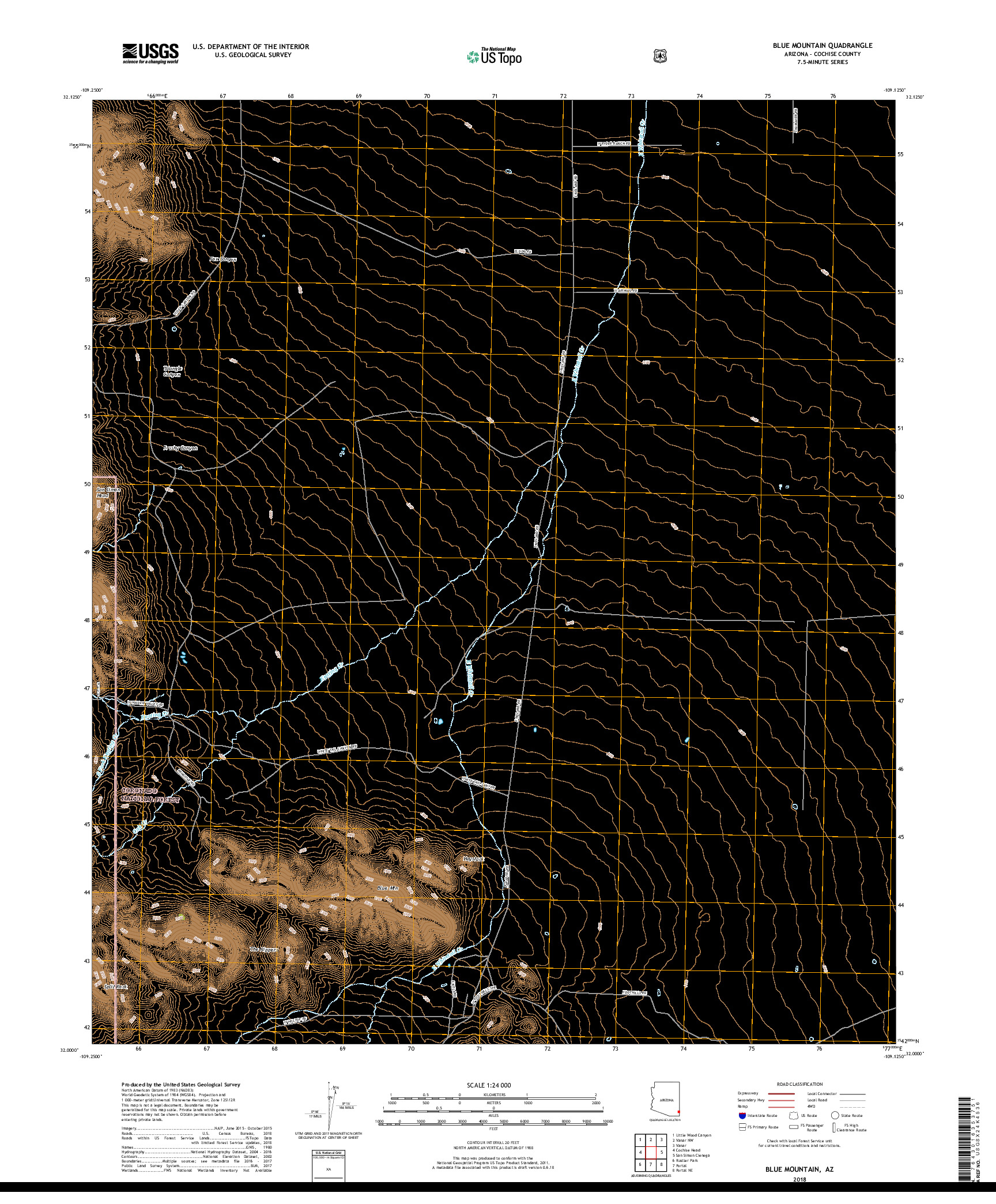 USGS US TOPO 7.5-MINUTE MAP FOR BLUE MOUNTAIN, AZ 2018