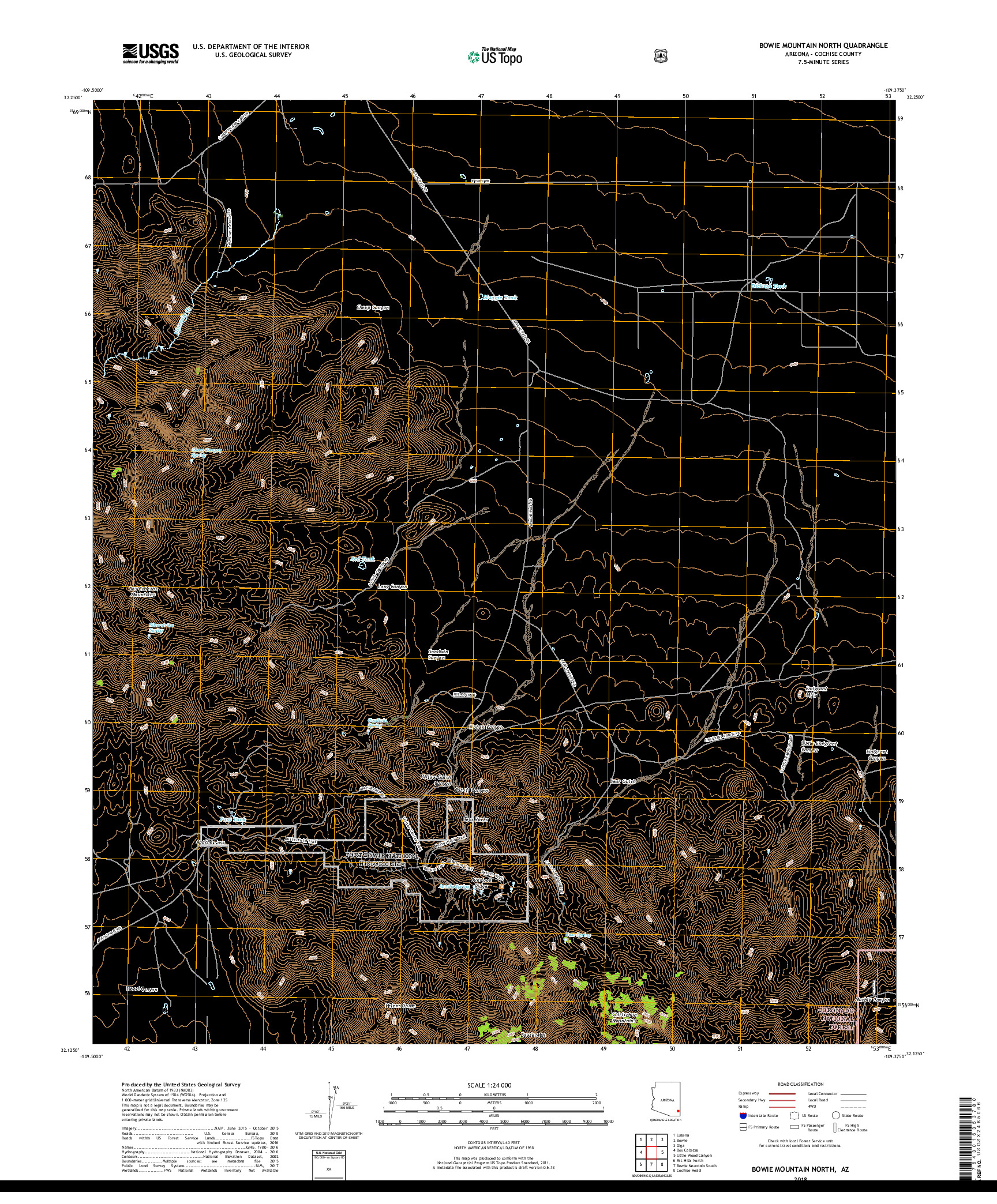 USGS US TOPO 7.5-MINUTE MAP FOR BOWIE MOUNTAIN NORTH, AZ 2018