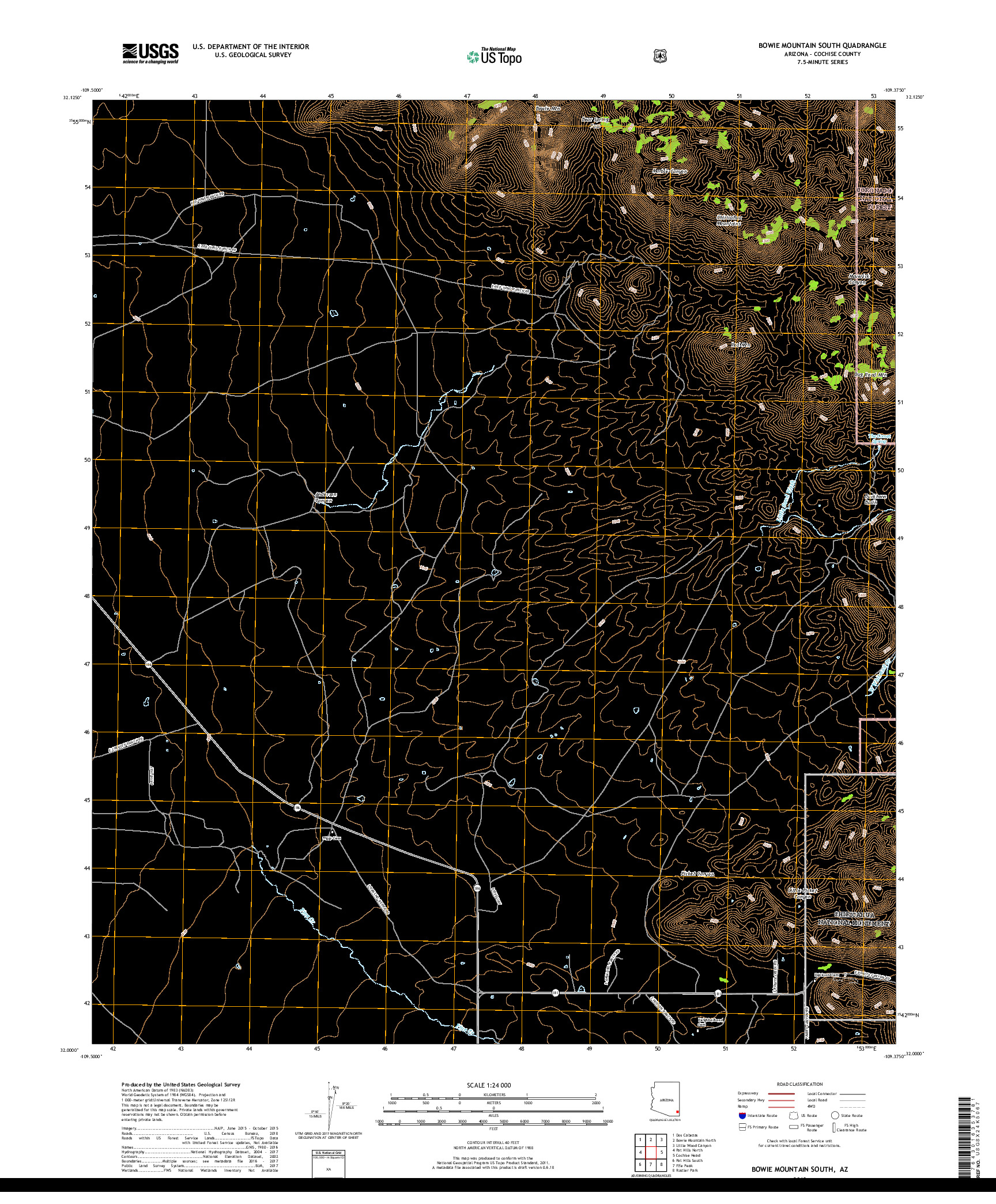 USGS US TOPO 7.5-MINUTE MAP FOR BOWIE MOUNTAIN SOUTH, AZ 2018