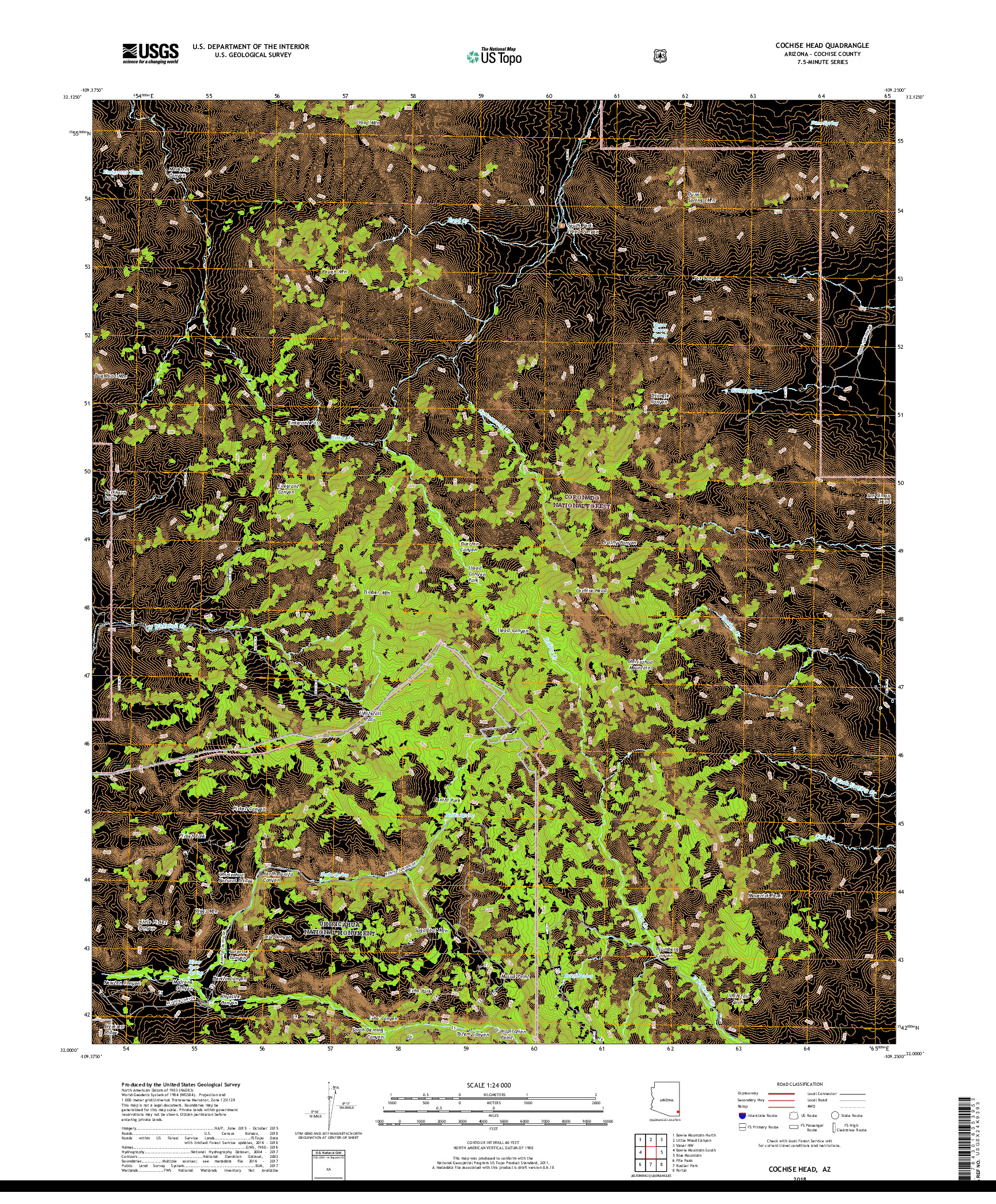 USGS US TOPO 7.5-MINUTE MAP FOR COCHISE HEAD, AZ 2018