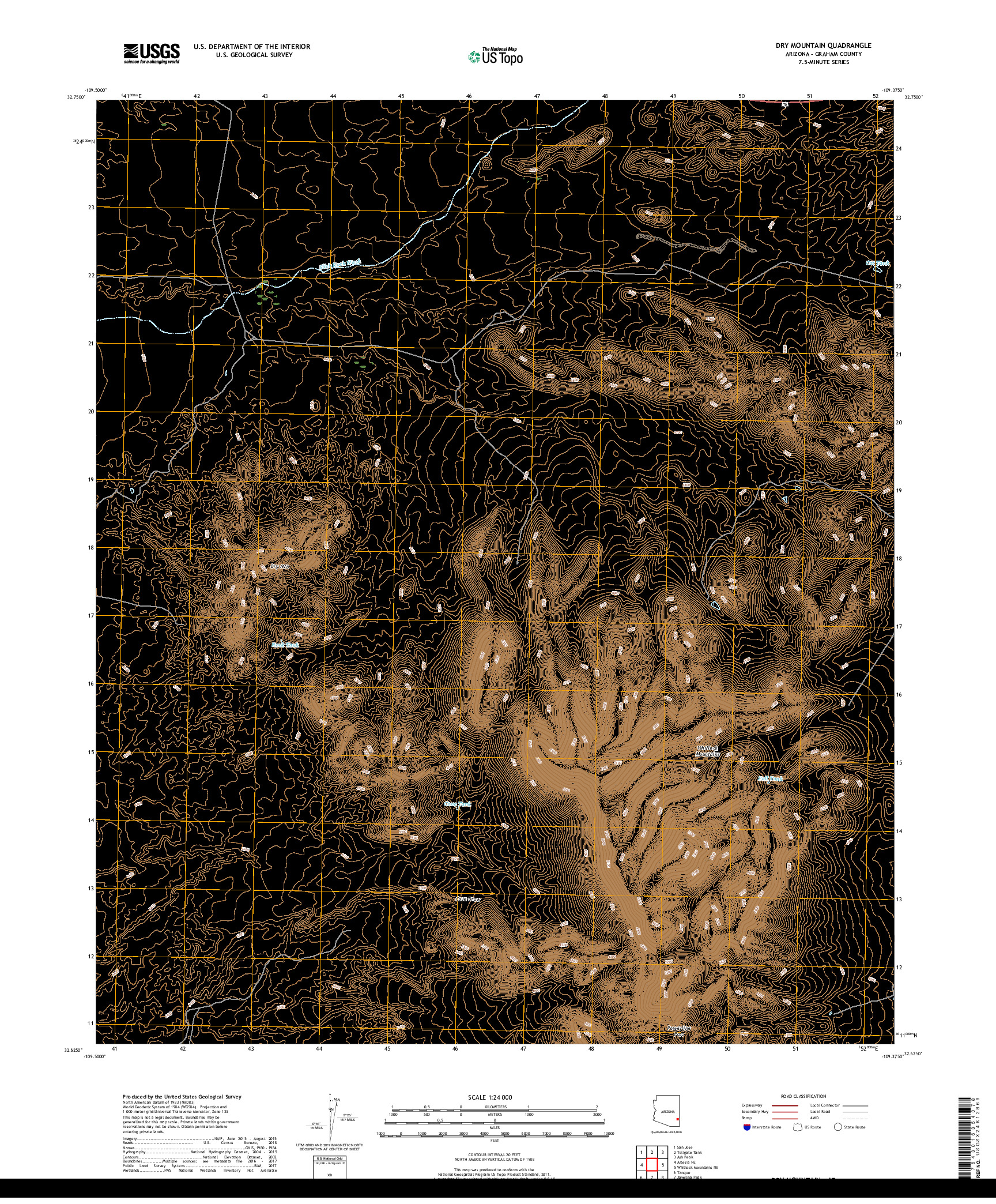USGS US TOPO 7.5-MINUTE MAP FOR DRY MOUNTAIN, AZ 2018