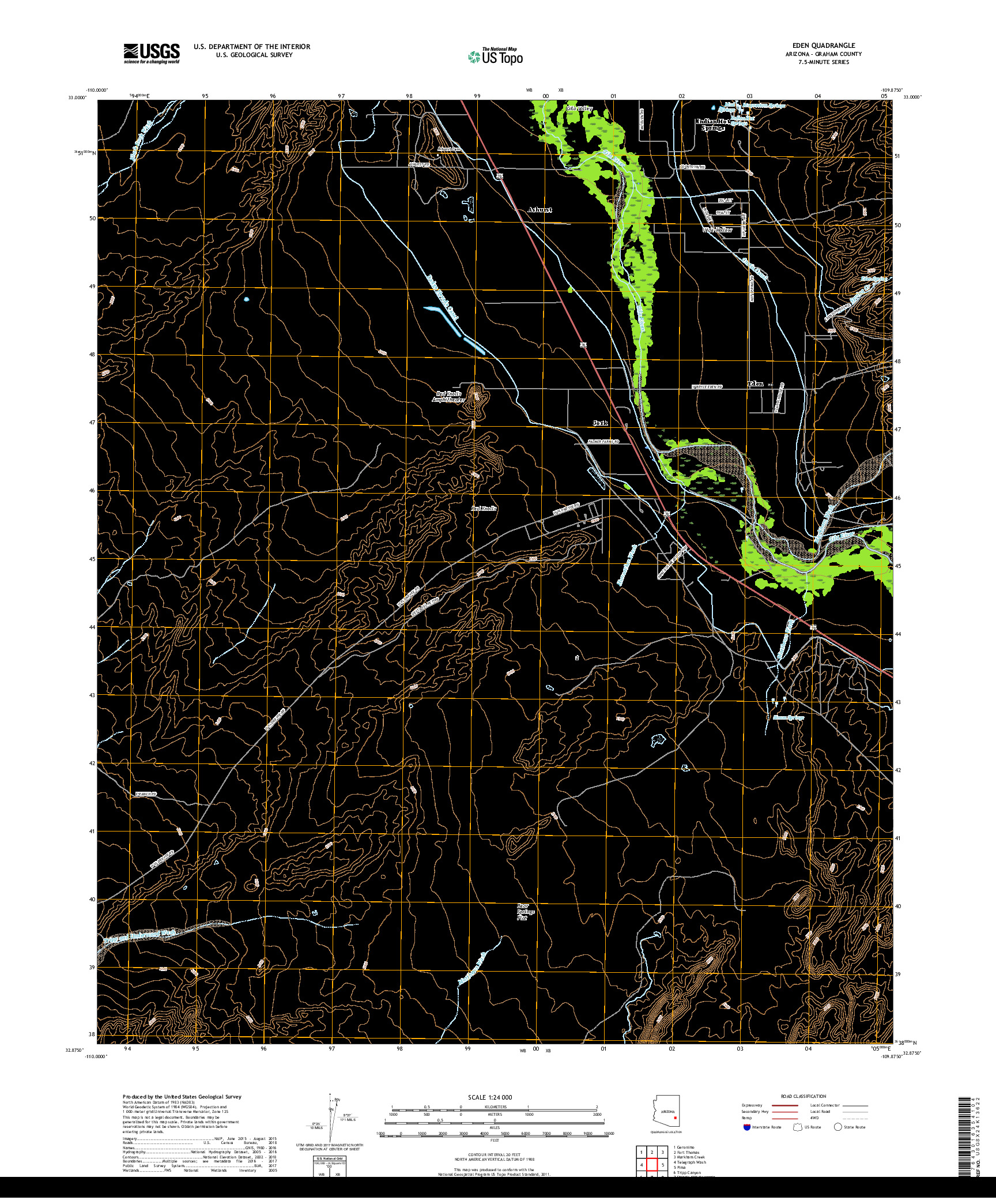 USGS US TOPO 7.5-MINUTE MAP FOR EDEN, AZ 2018