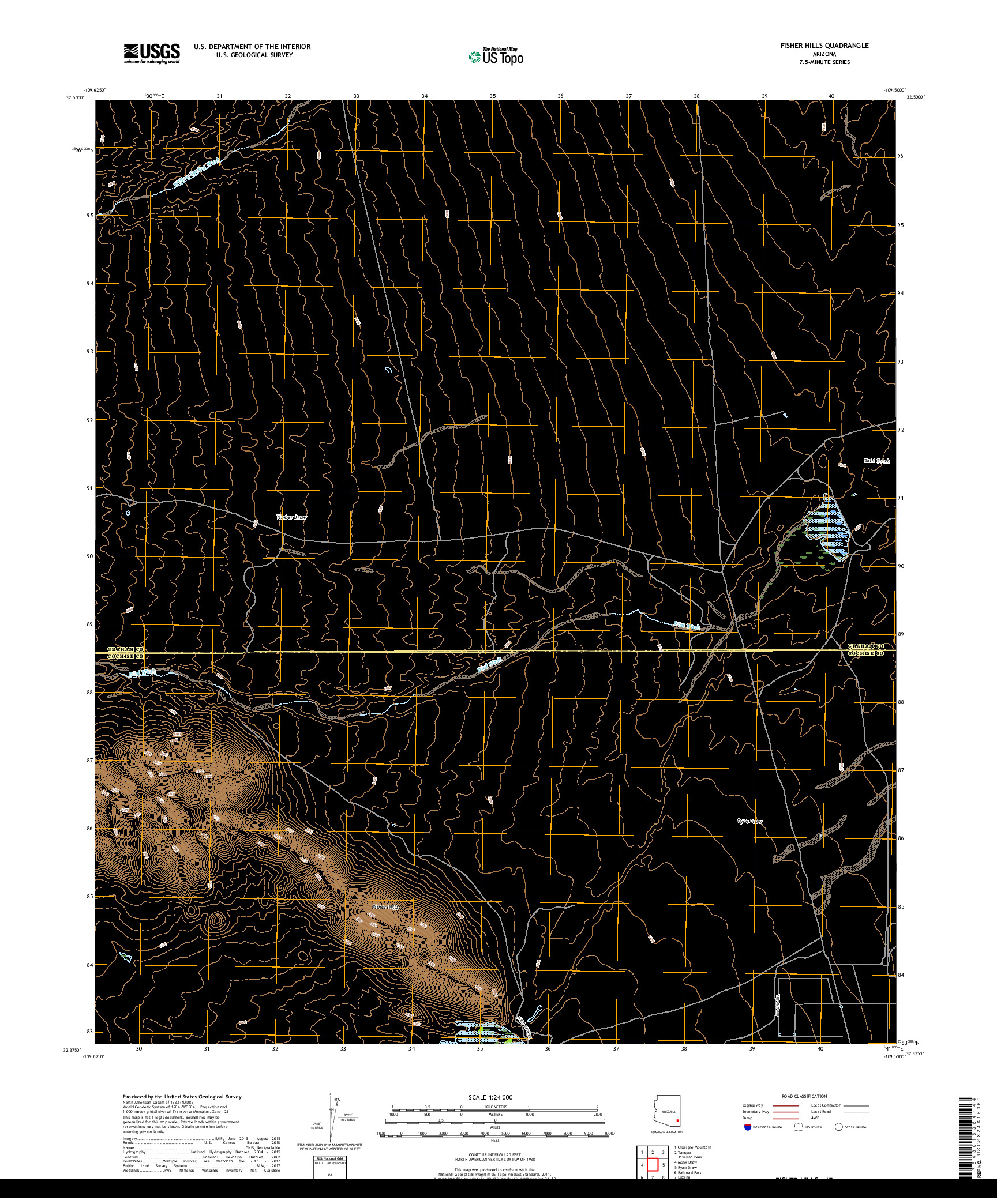 USGS US TOPO 7.5-MINUTE MAP FOR FISHER HILLS, AZ 2018