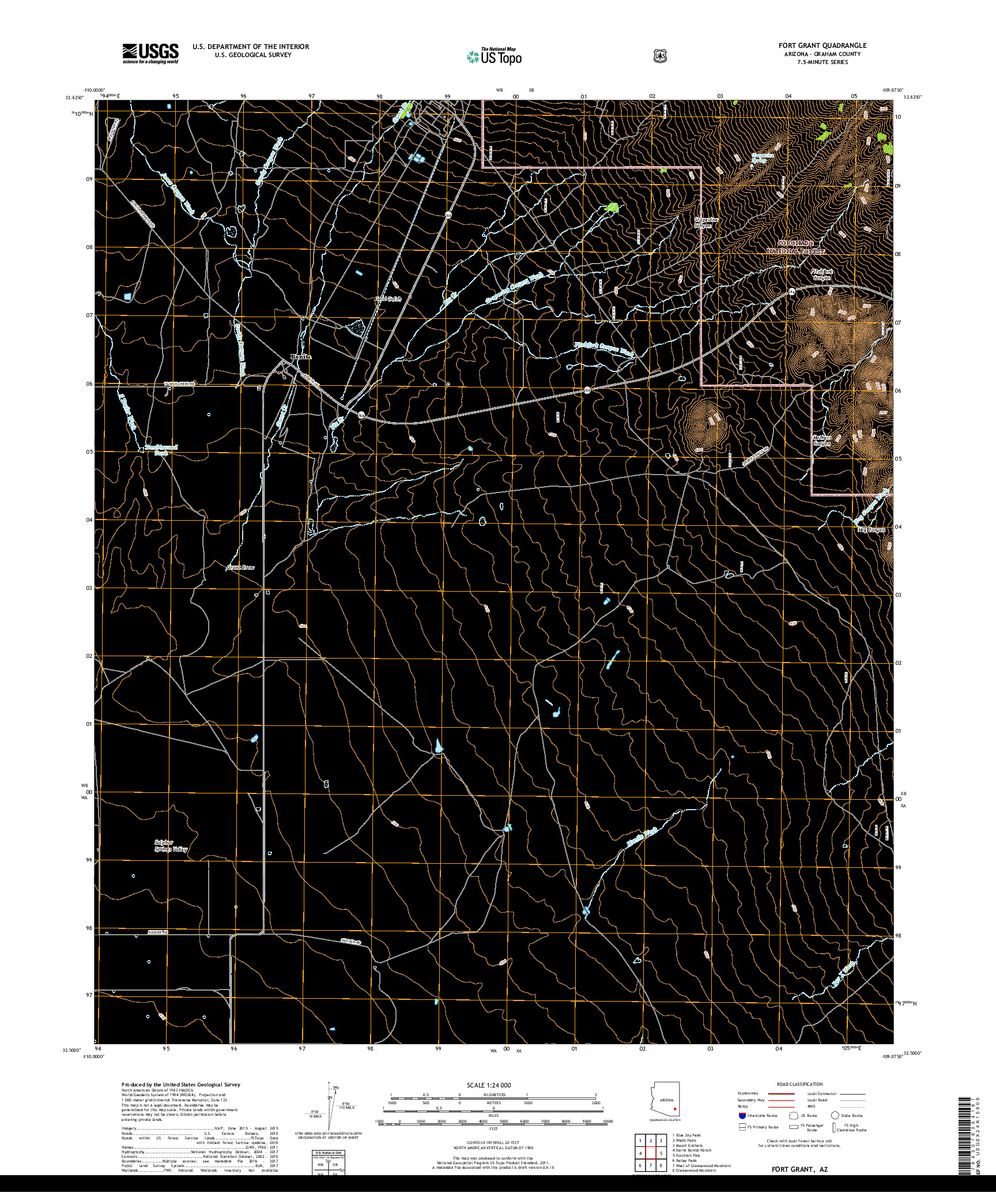USGS US TOPO 7.5-MINUTE MAP FOR FORT GRANT, AZ 2018