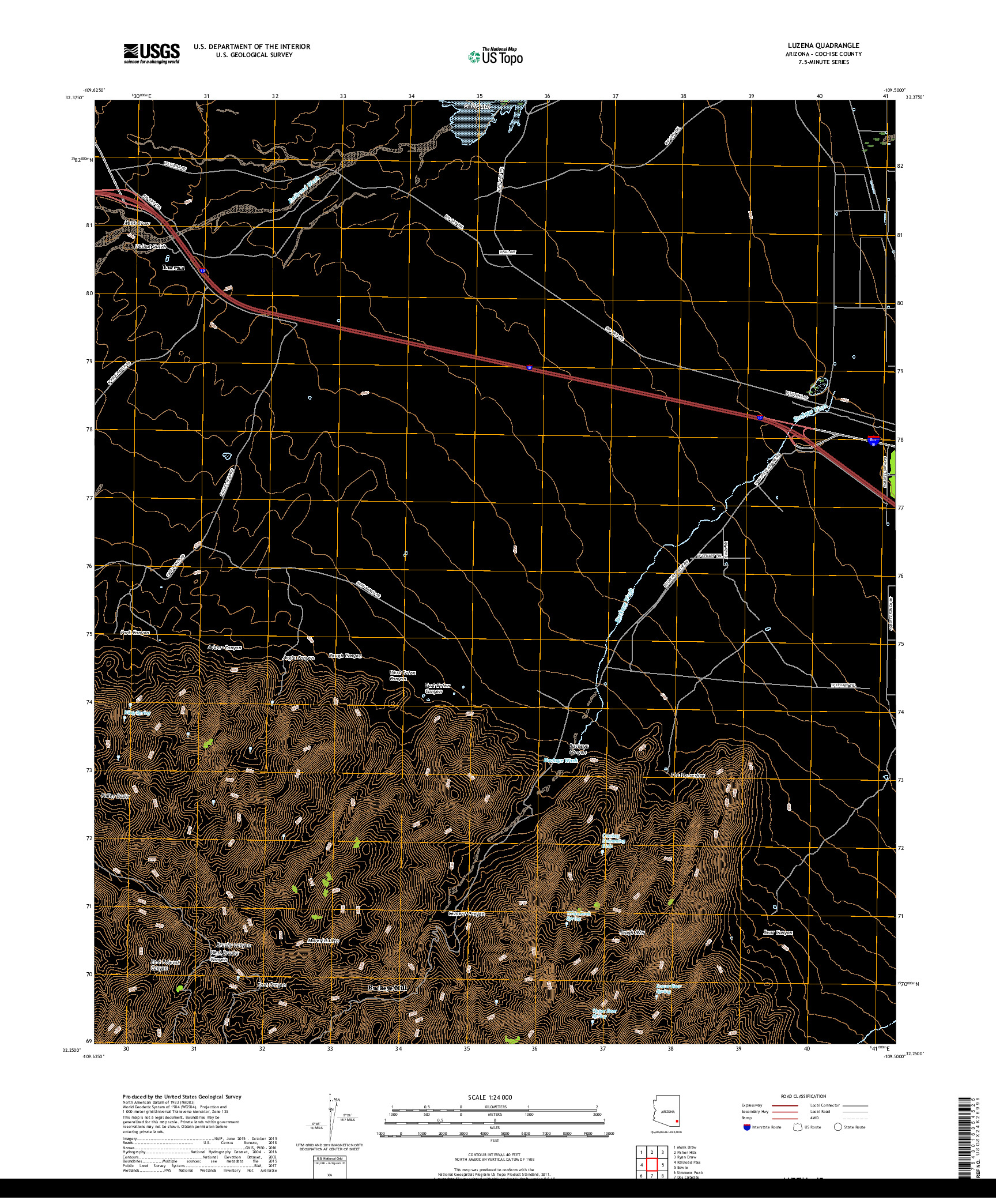 USGS US TOPO 7.5-MINUTE MAP FOR LUZENA, AZ 2018
