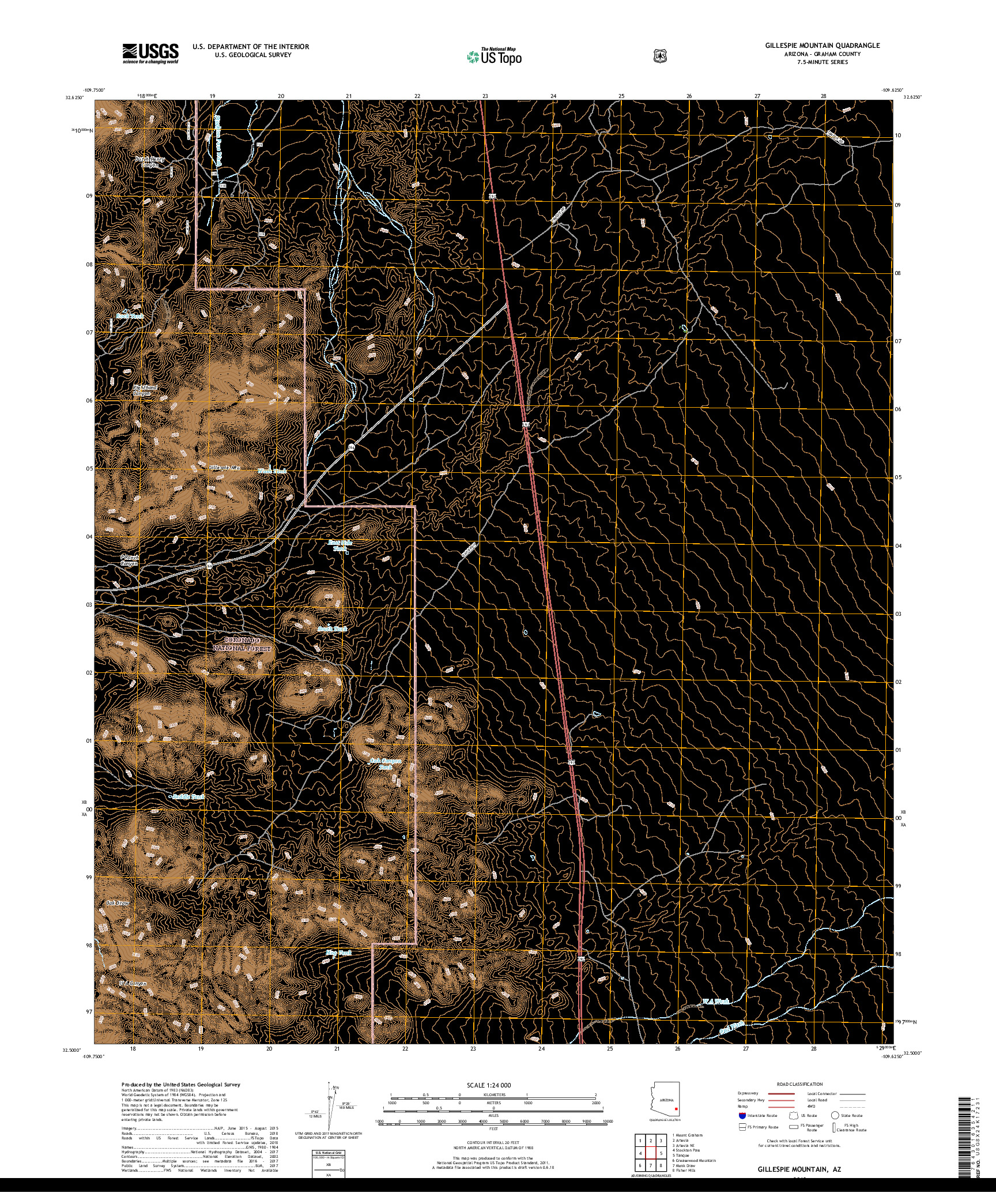 USGS US TOPO 7.5-MINUTE MAP FOR GILLESPIE MOUNTAIN, AZ 2018