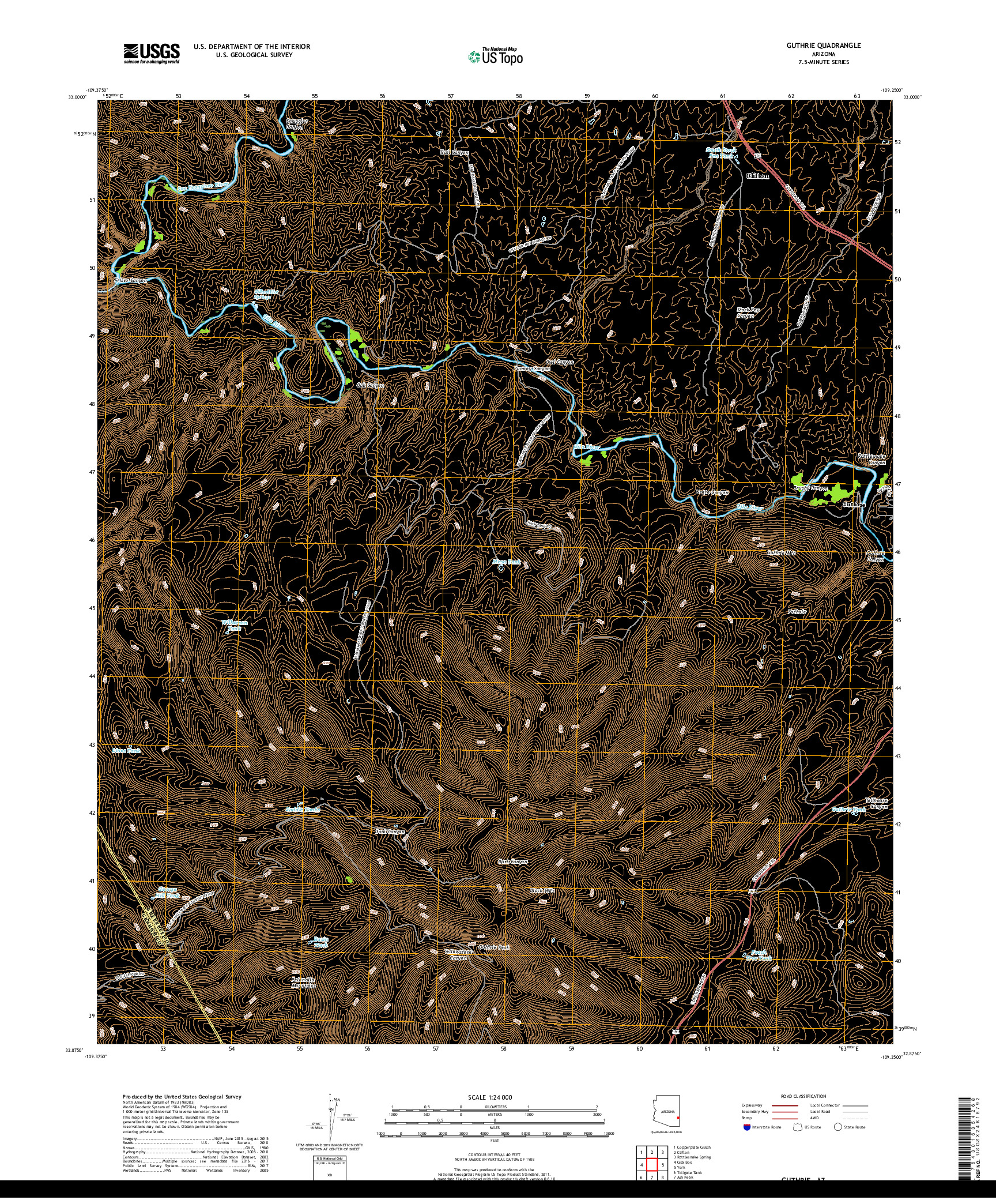 USGS US TOPO 7.5-MINUTE MAP FOR GUTHRIE, AZ 2018