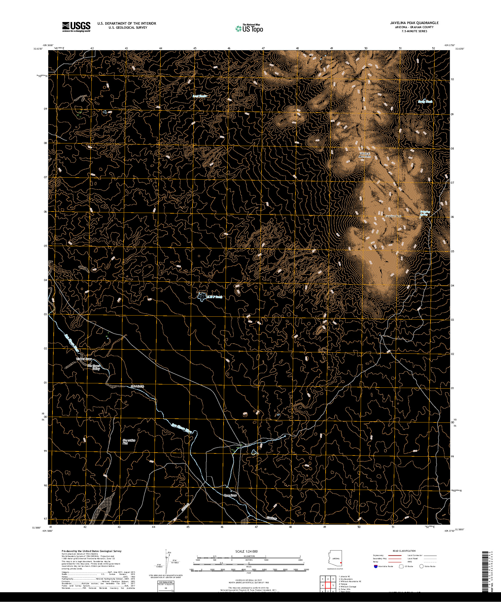 USGS US TOPO 7.5-MINUTE MAP FOR JAVELINA PEAK, AZ 2018