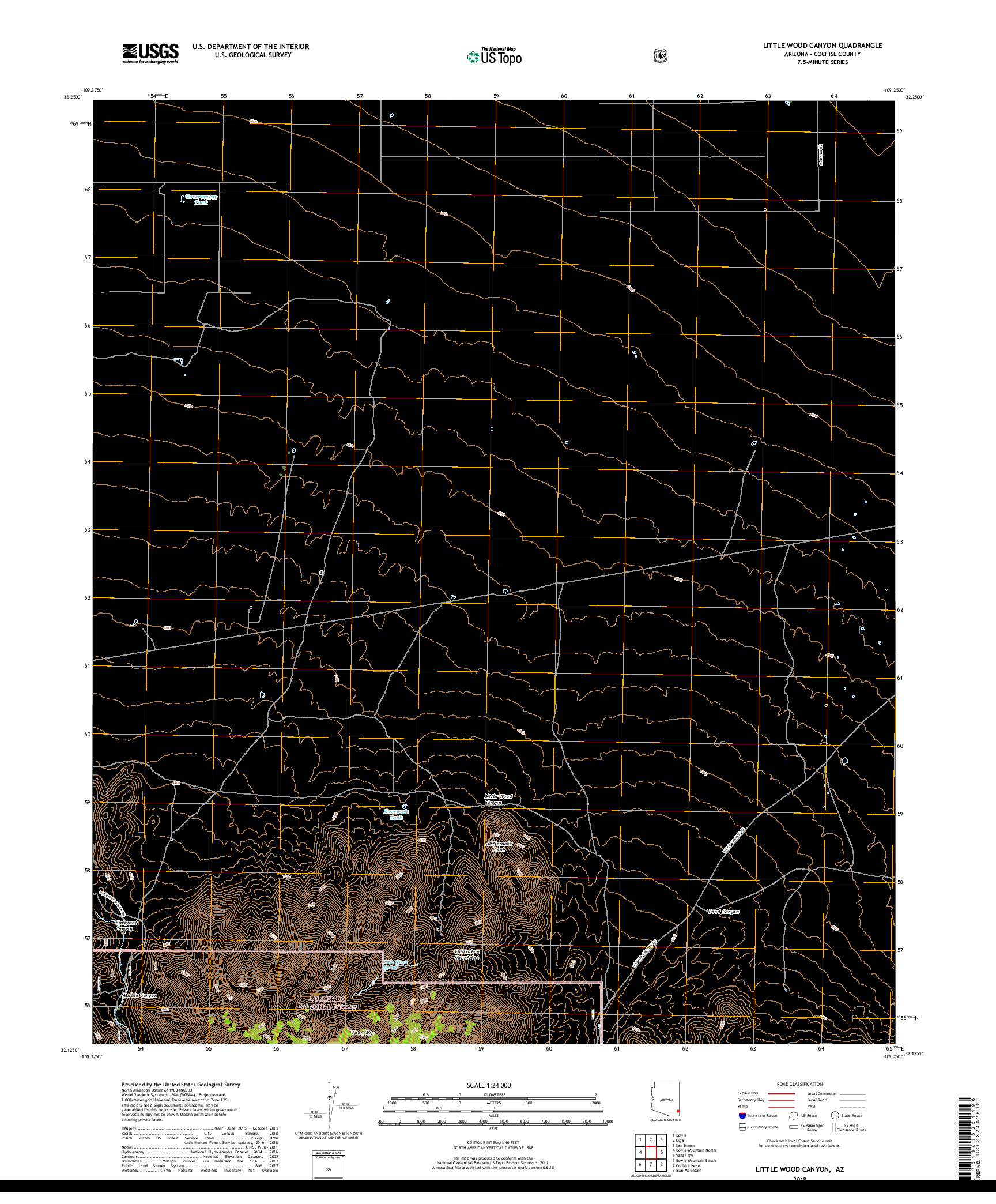 USGS US TOPO 7.5-MINUTE MAP FOR LITTLE WOOD CANYON, AZ 2018