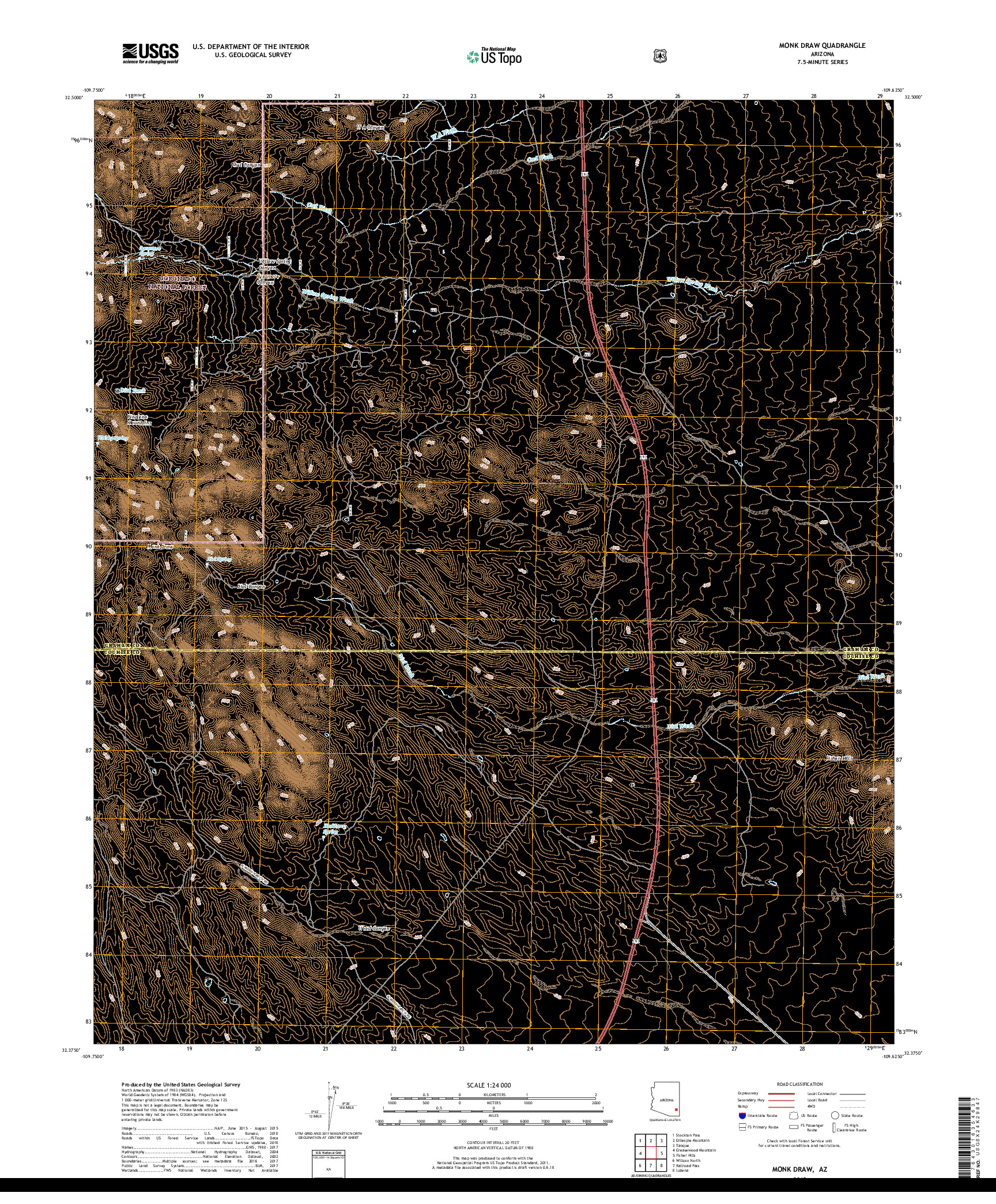 USGS US TOPO 7.5-MINUTE MAP FOR MONK DRAW, AZ 2018
