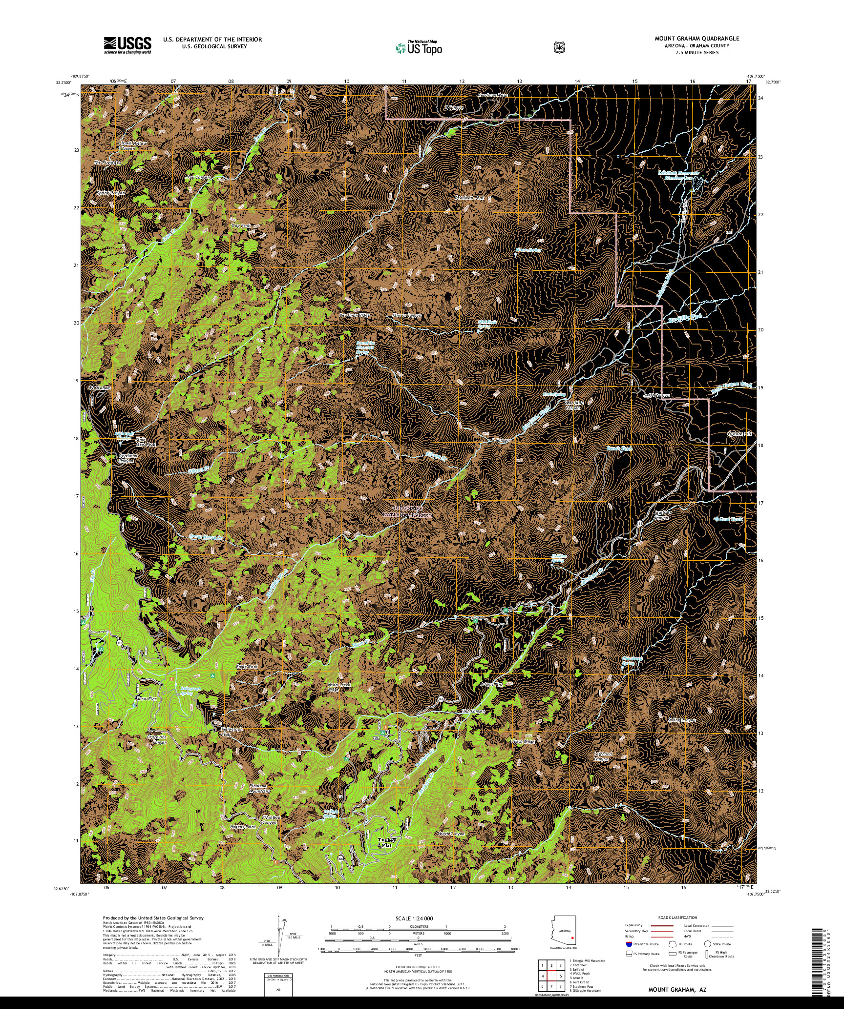 USGS US TOPO 7.5-MINUTE MAP FOR MOUNT GRAHAM, AZ 2018