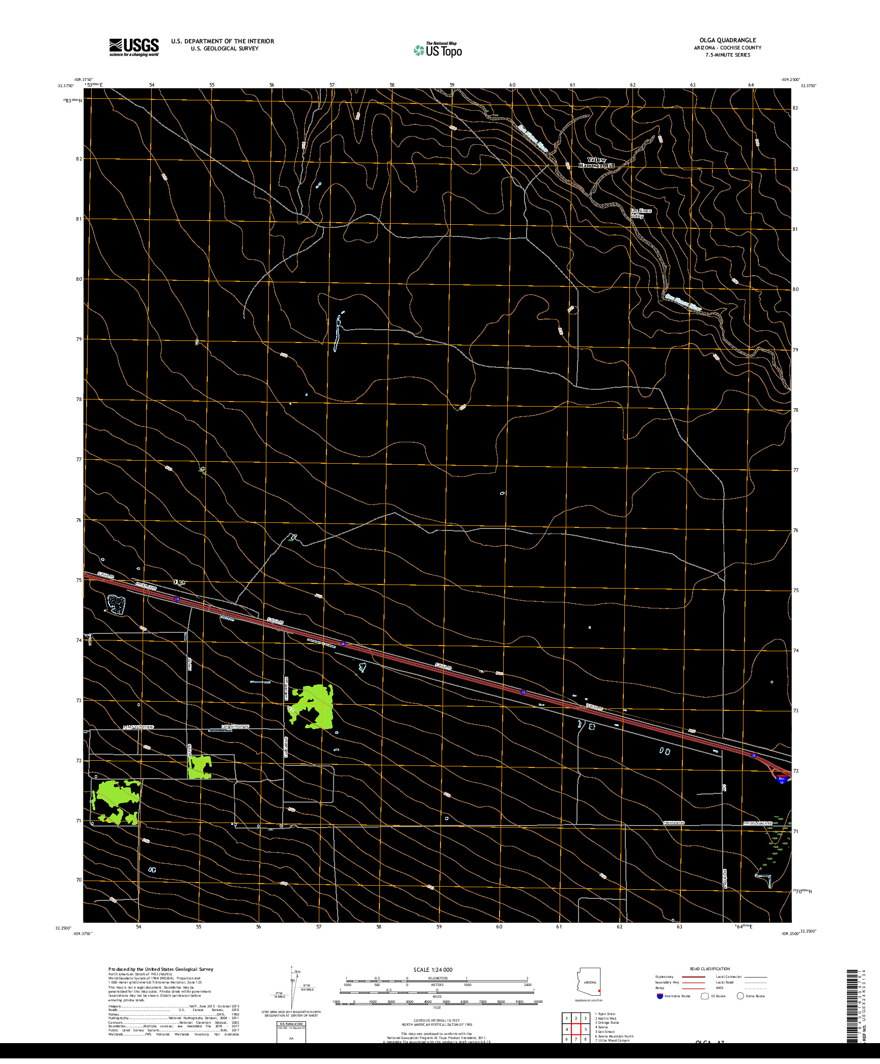 USGS US TOPO 7.5-MINUTE MAP FOR OLGA, AZ 2018