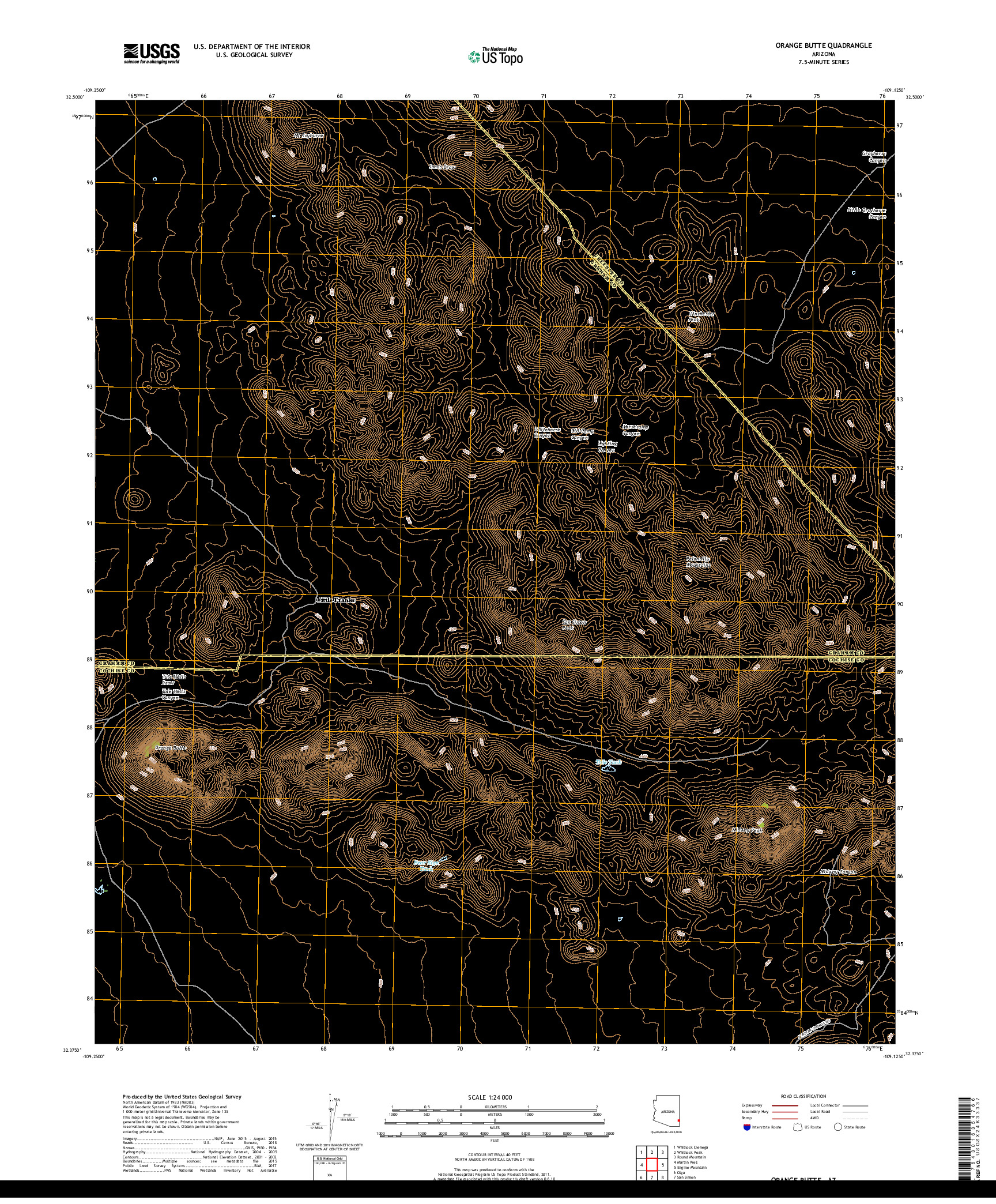 USGS US TOPO 7.5-MINUTE MAP FOR ORANGE BUTTE, AZ 2018