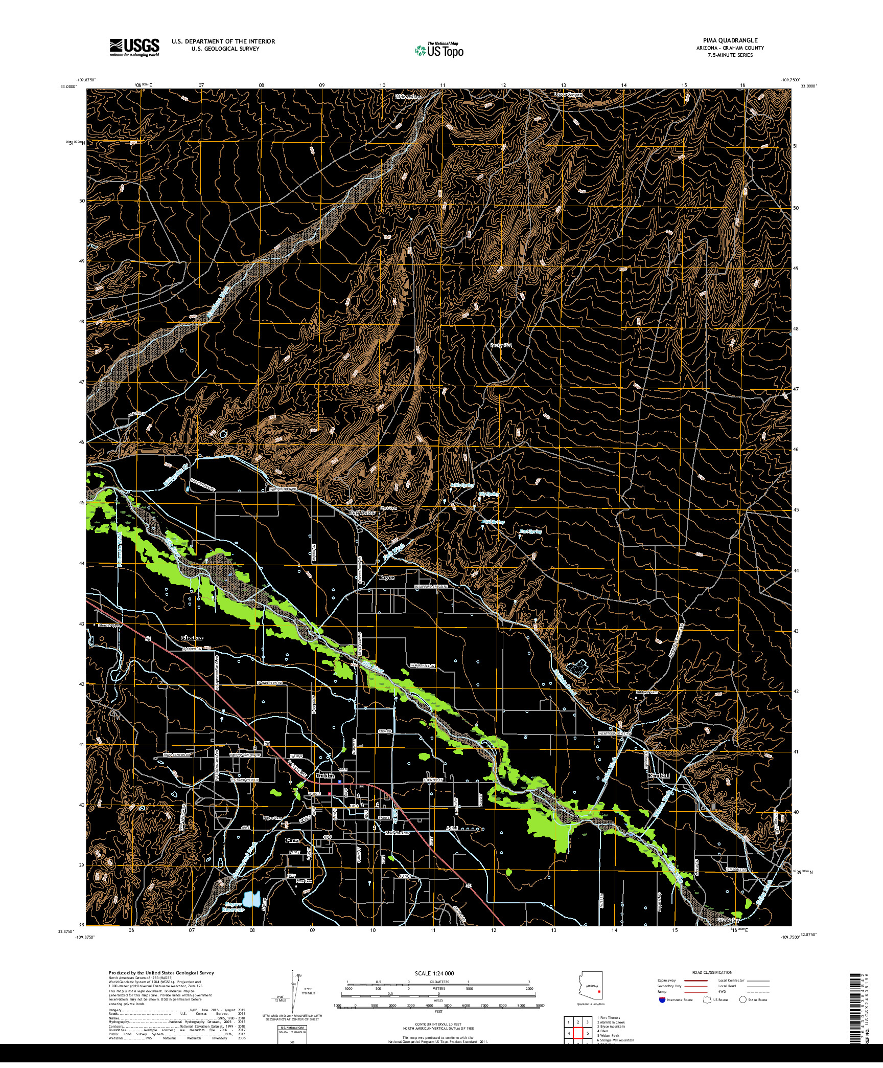 USGS US TOPO 7.5-MINUTE MAP FOR PIMA, AZ 2018
