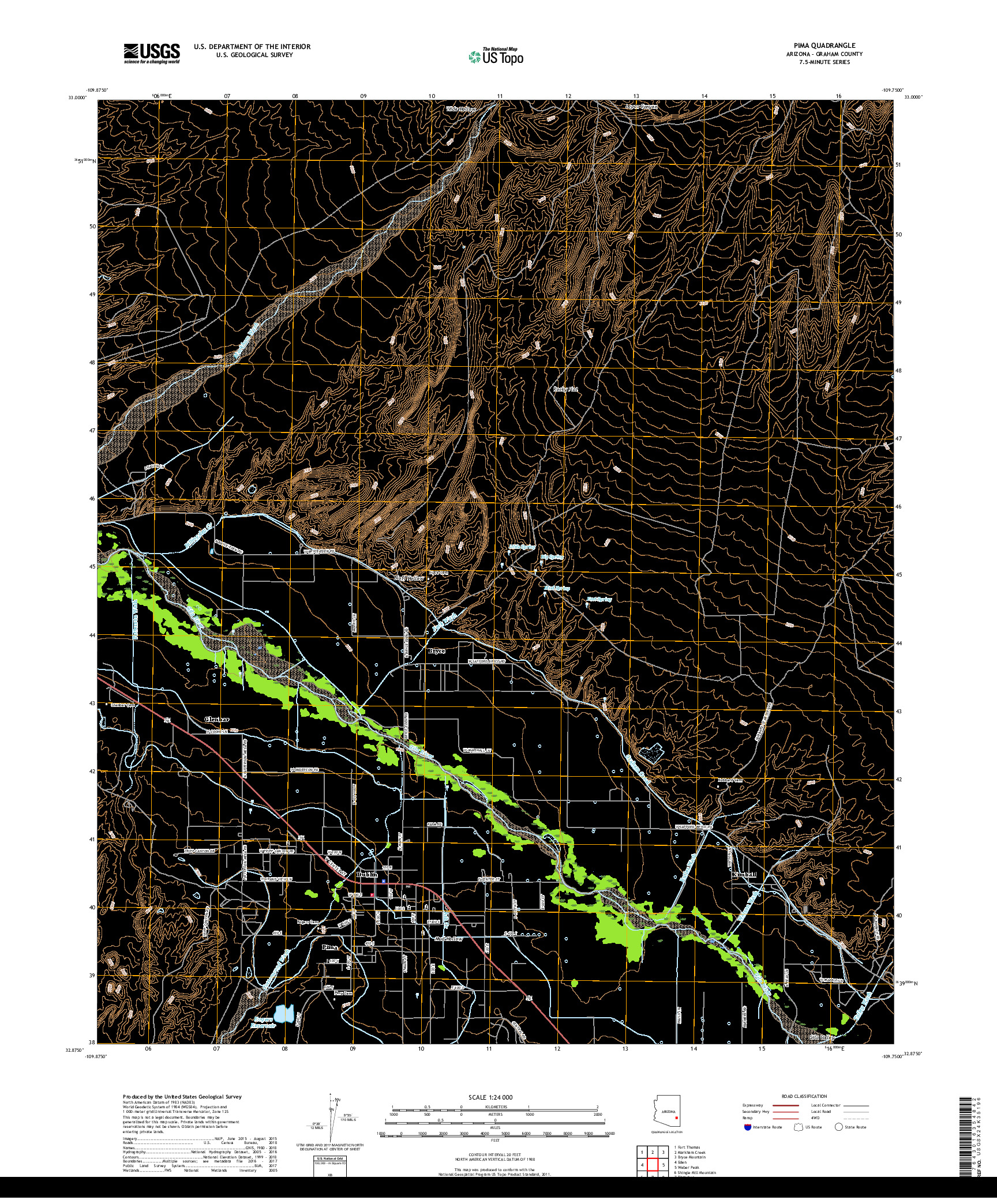 USGS US TOPO 7.5-MINUTE MAP FOR PIMA, AZ 2018