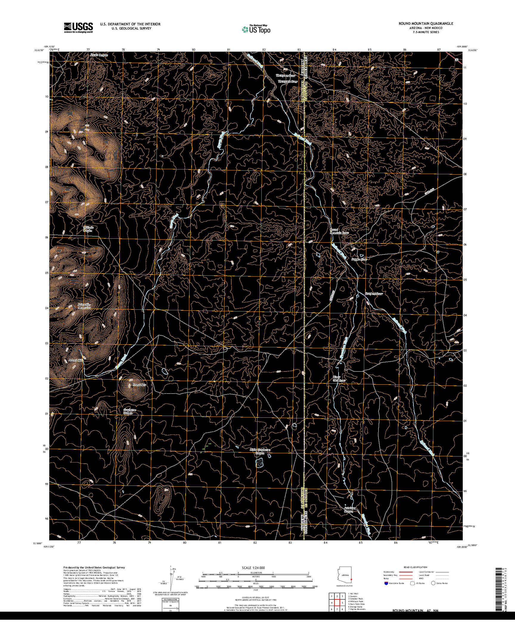 USGS US TOPO 7.5-MINUTE MAP FOR ROUND MOUNTAIN, AZ,NM 2018