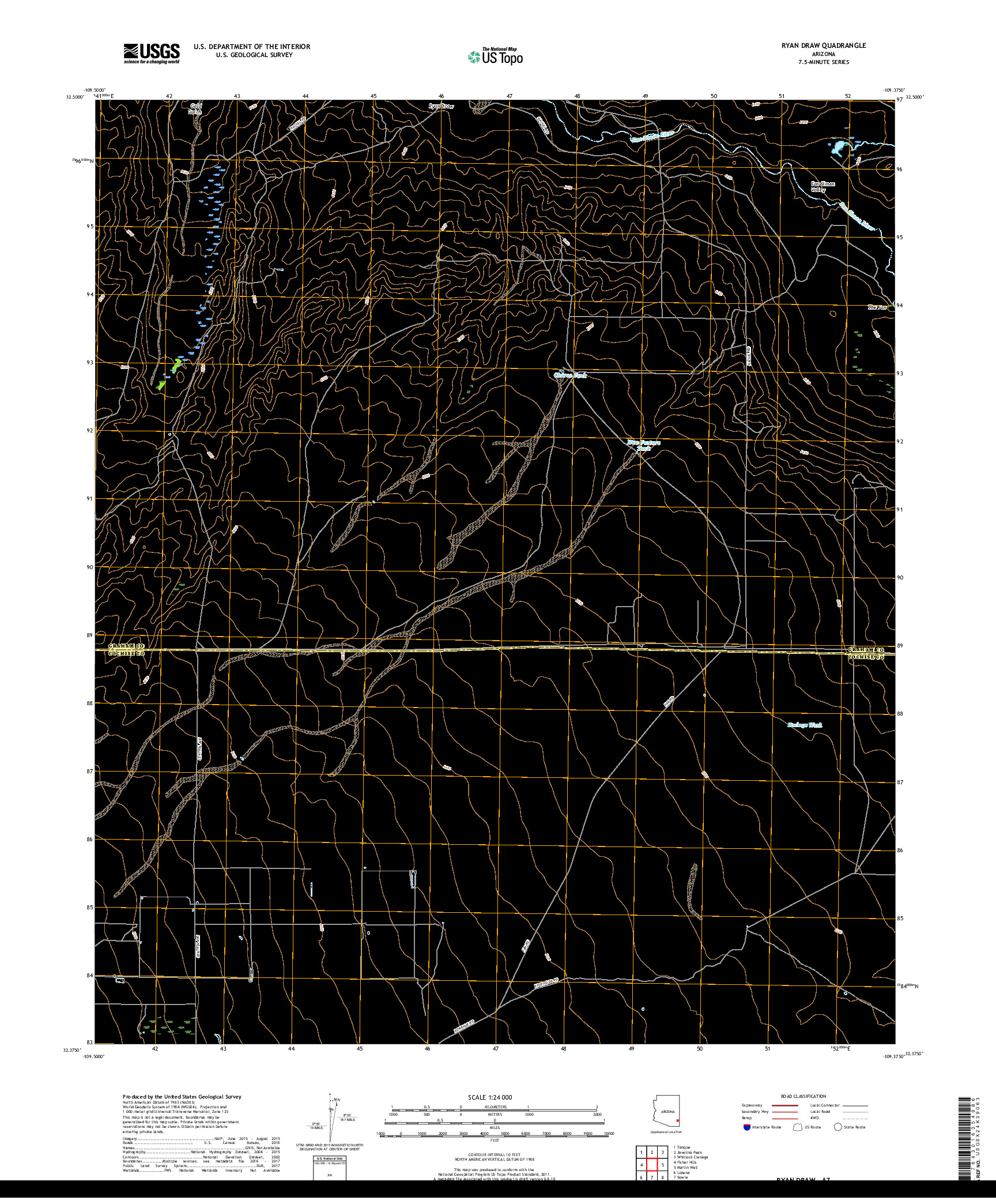 USGS US TOPO 7.5-MINUTE MAP FOR RYAN DRAW, AZ 2018