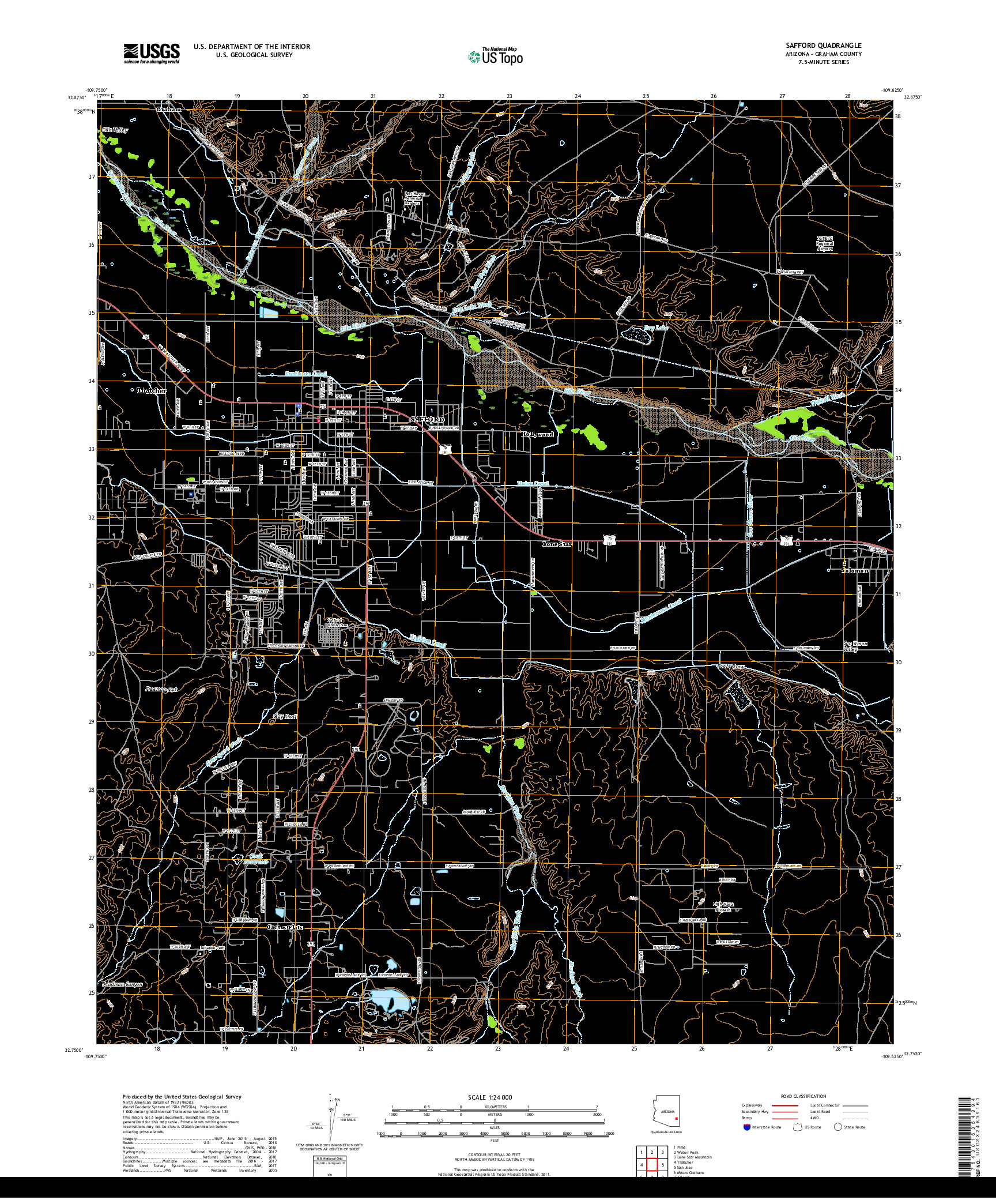 USGS US TOPO 7.5-MINUTE MAP FOR SAFFORD, AZ 2018