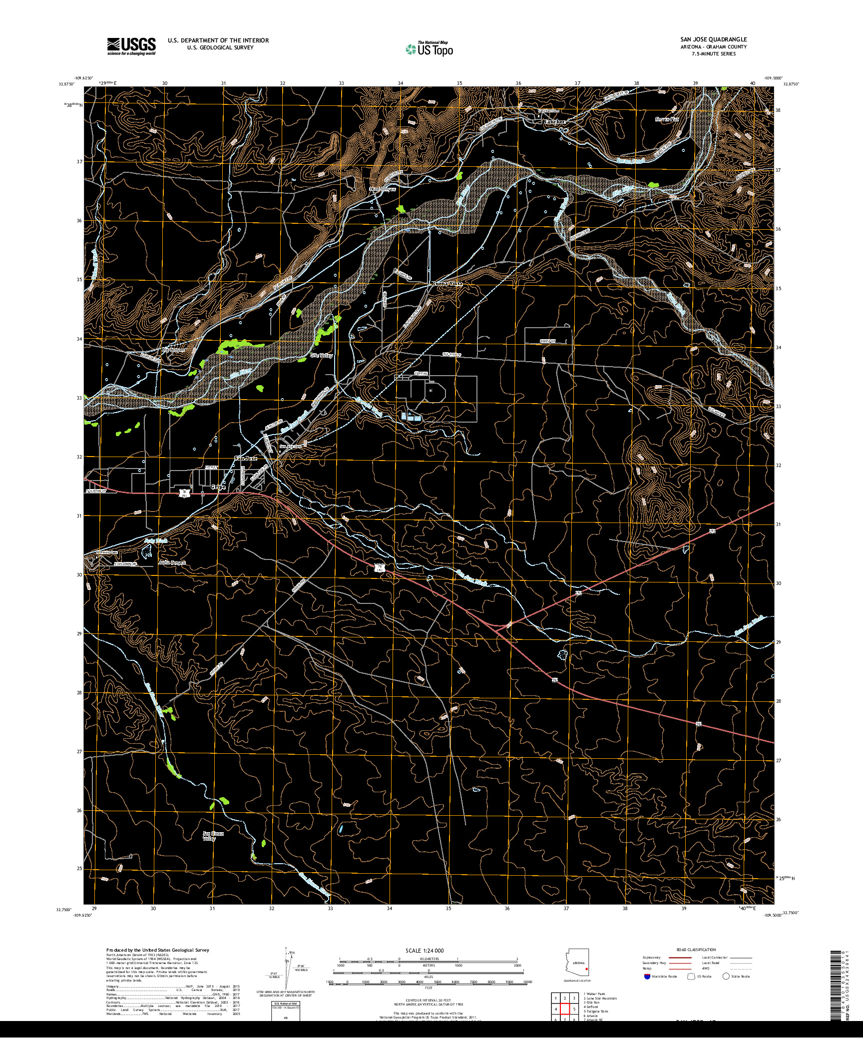 USGS US TOPO 7.5-MINUTE MAP FOR SAN JOSE, AZ 2018