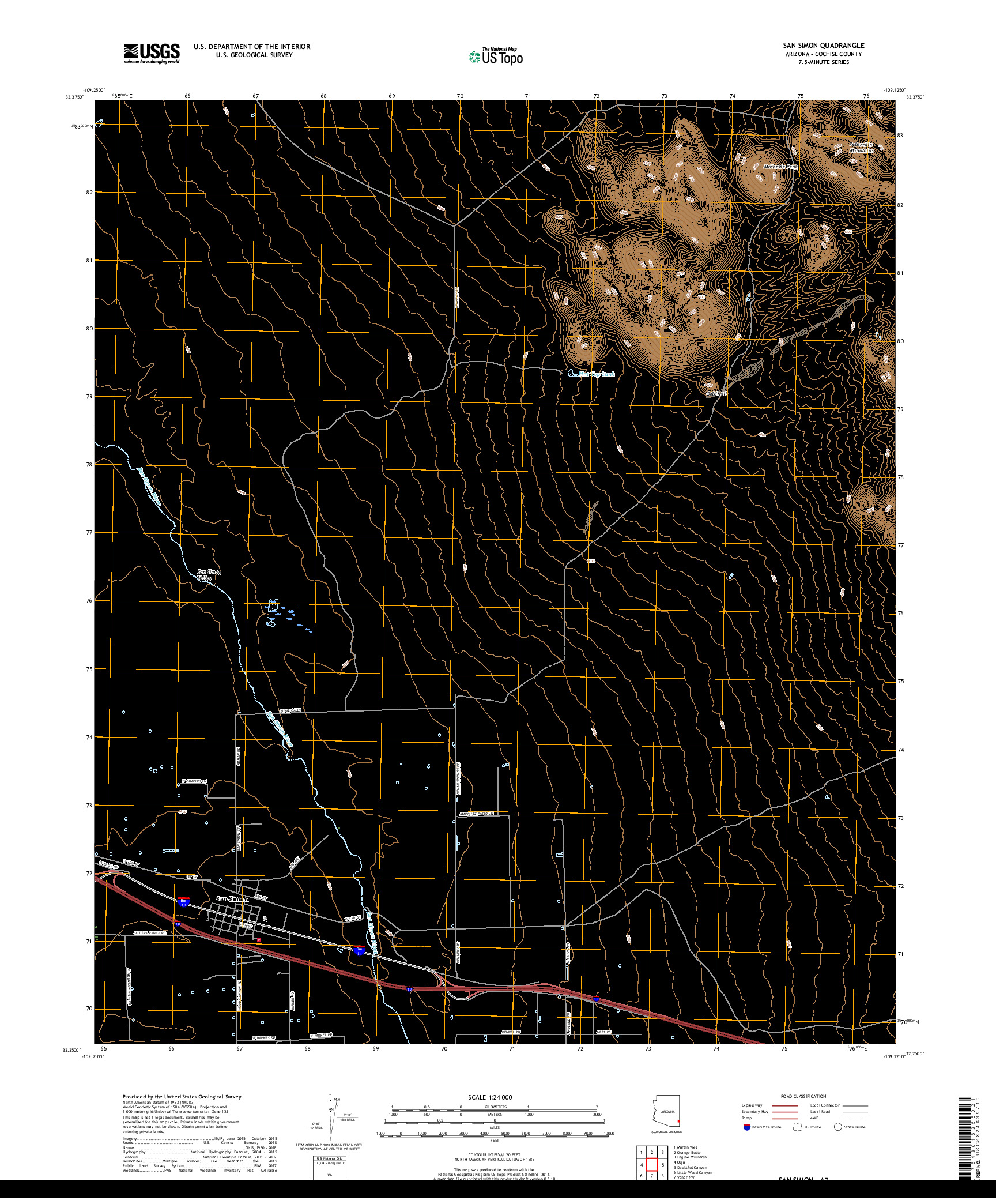USGS US TOPO 7.5-MINUTE MAP FOR SAN SIMON, AZ 2018
