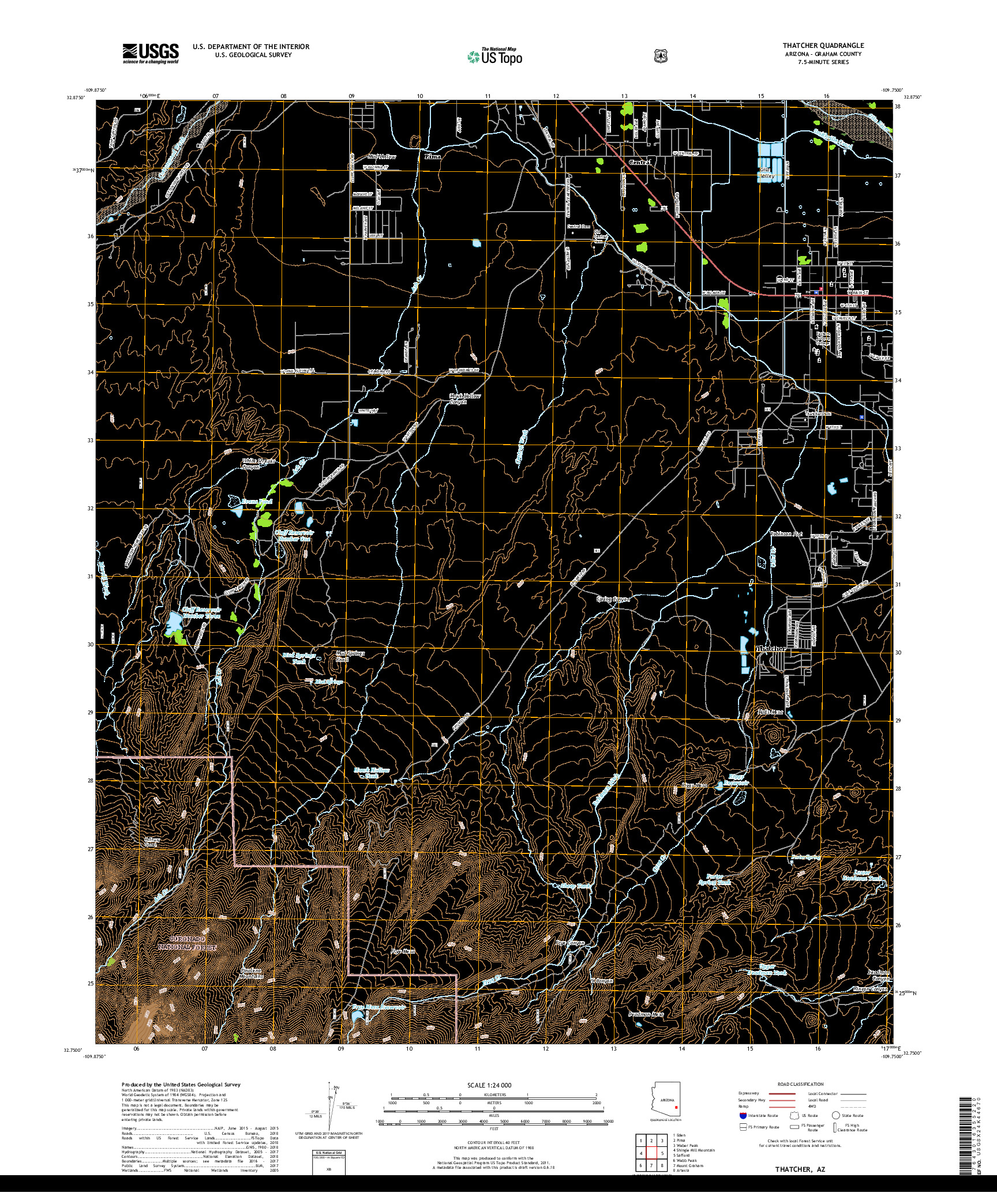 USGS US TOPO 7.5-MINUTE MAP FOR THATCHER, AZ 2018