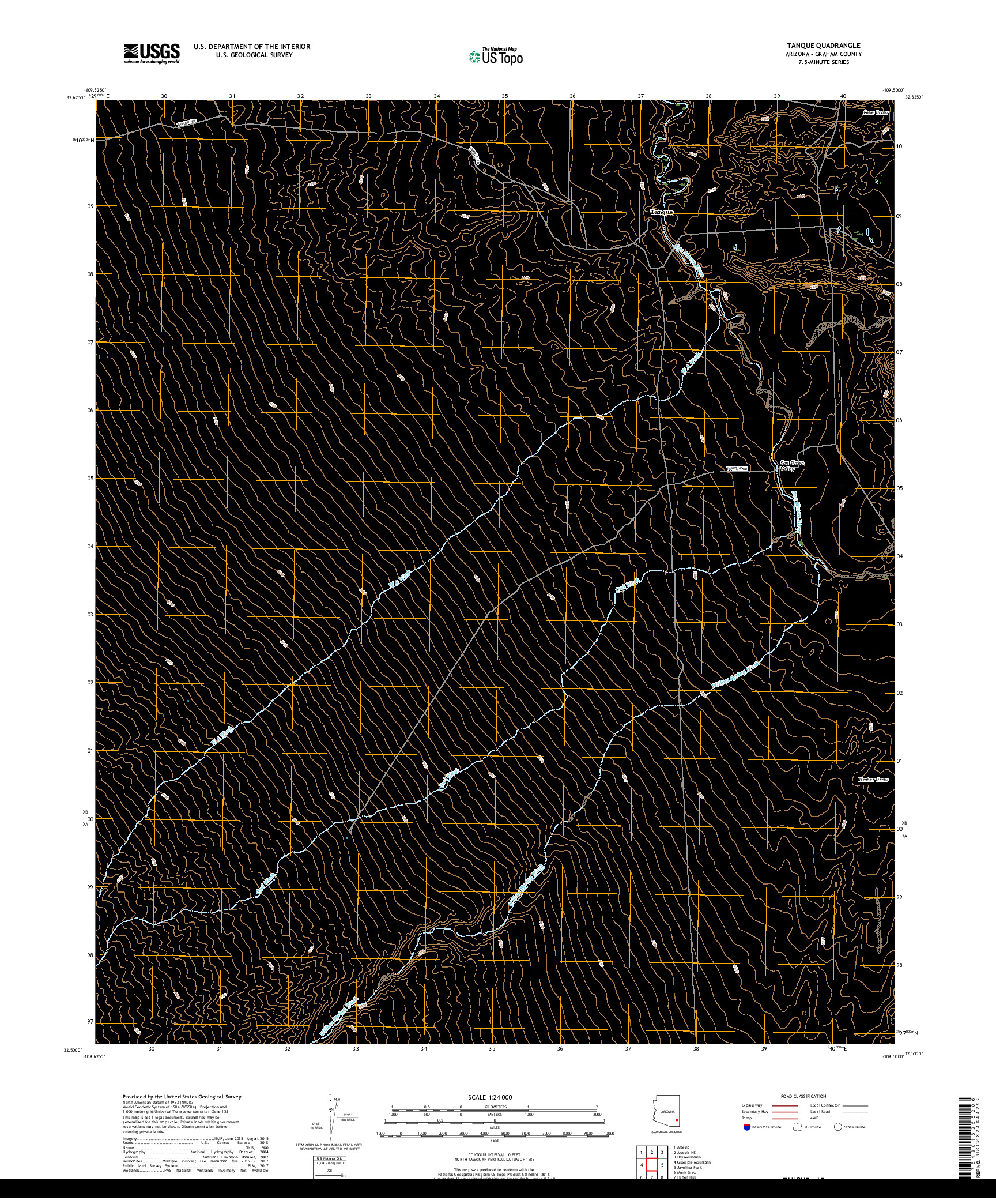 USGS US TOPO 7.5-MINUTE MAP FOR TANQUE, AZ 2018