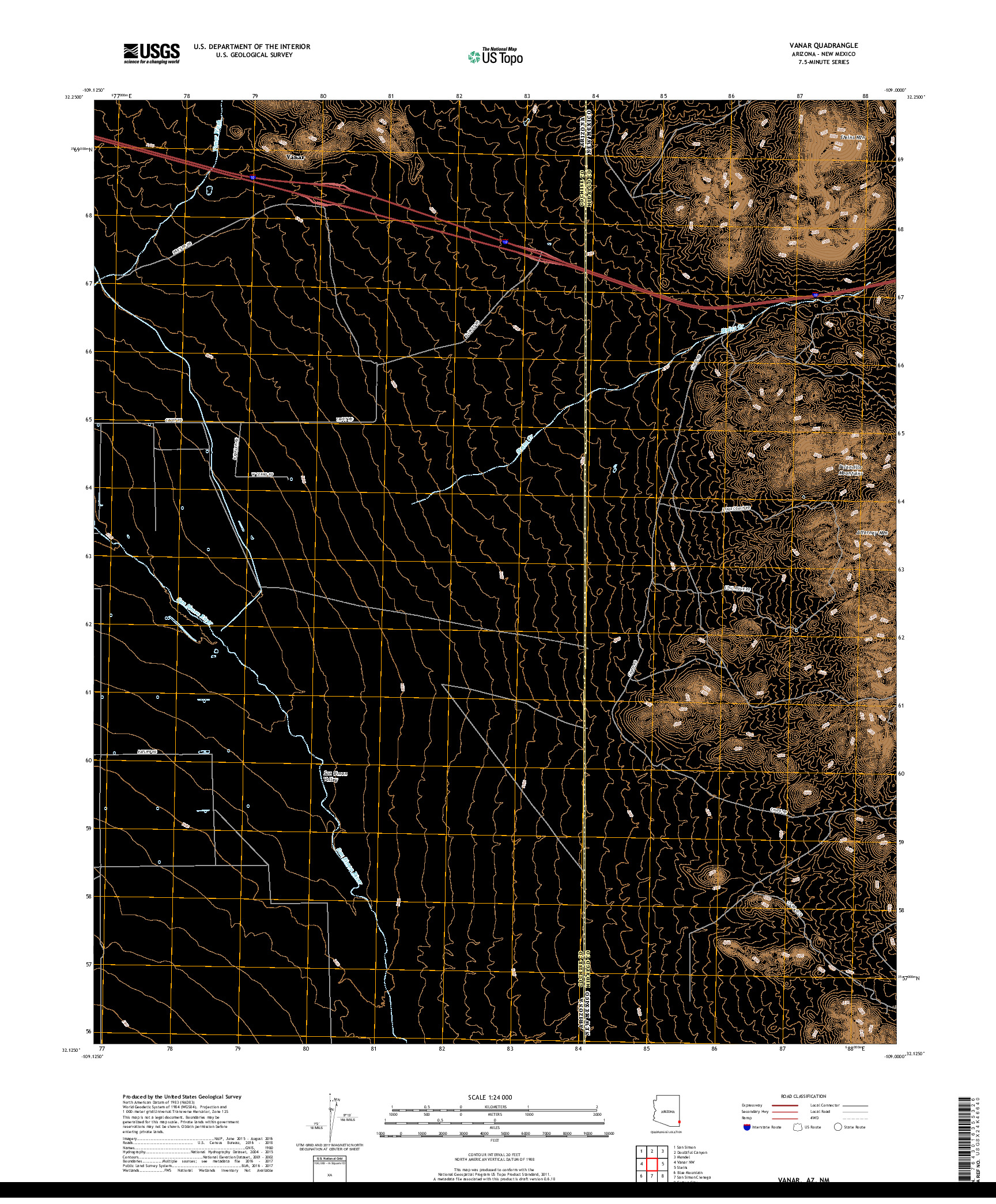 USGS US TOPO 7.5-MINUTE MAP FOR VANAR, AZ,NM 2018