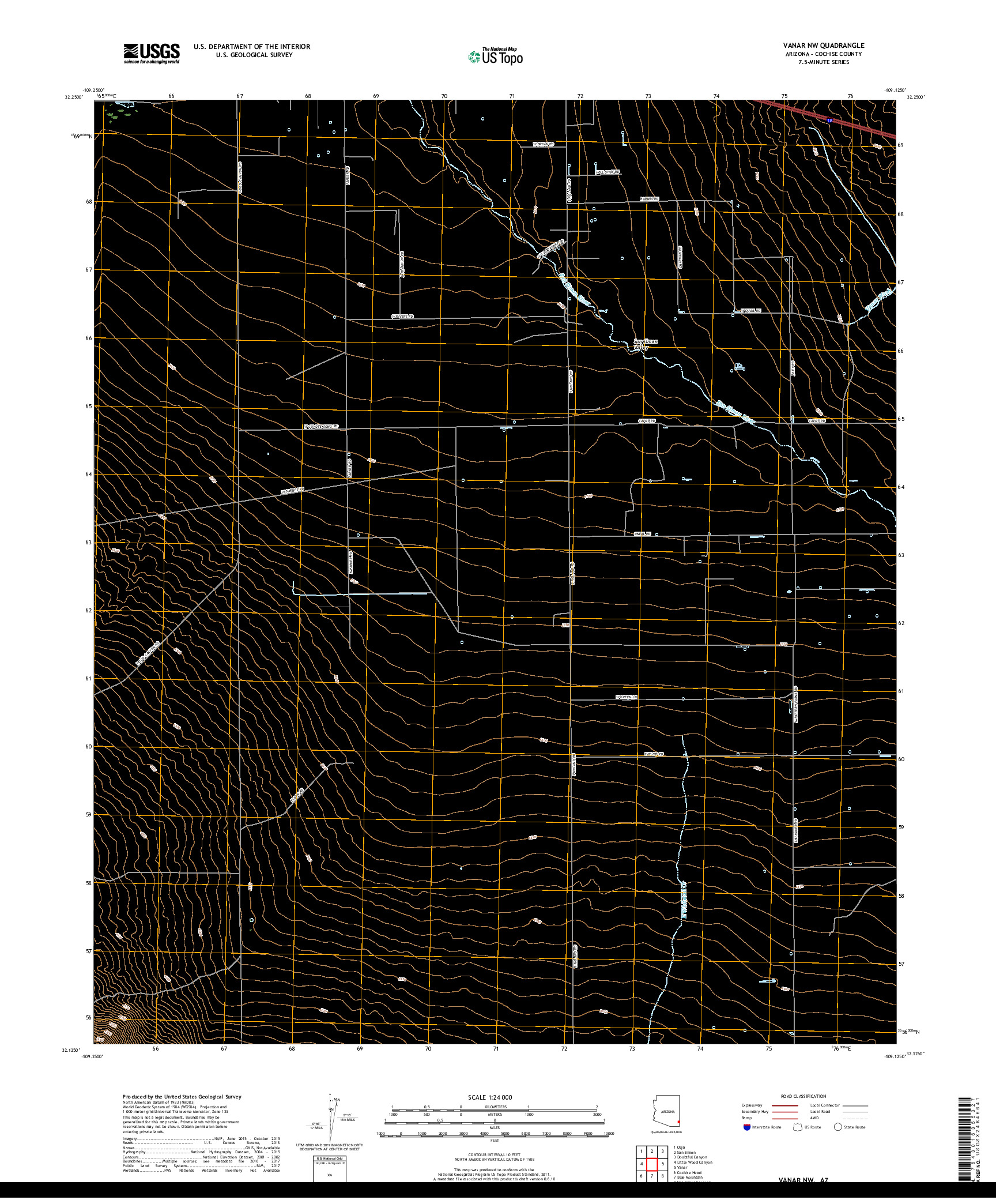 USGS US TOPO 7.5-MINUTE MAP FOR VANAR NW, AZ 2018