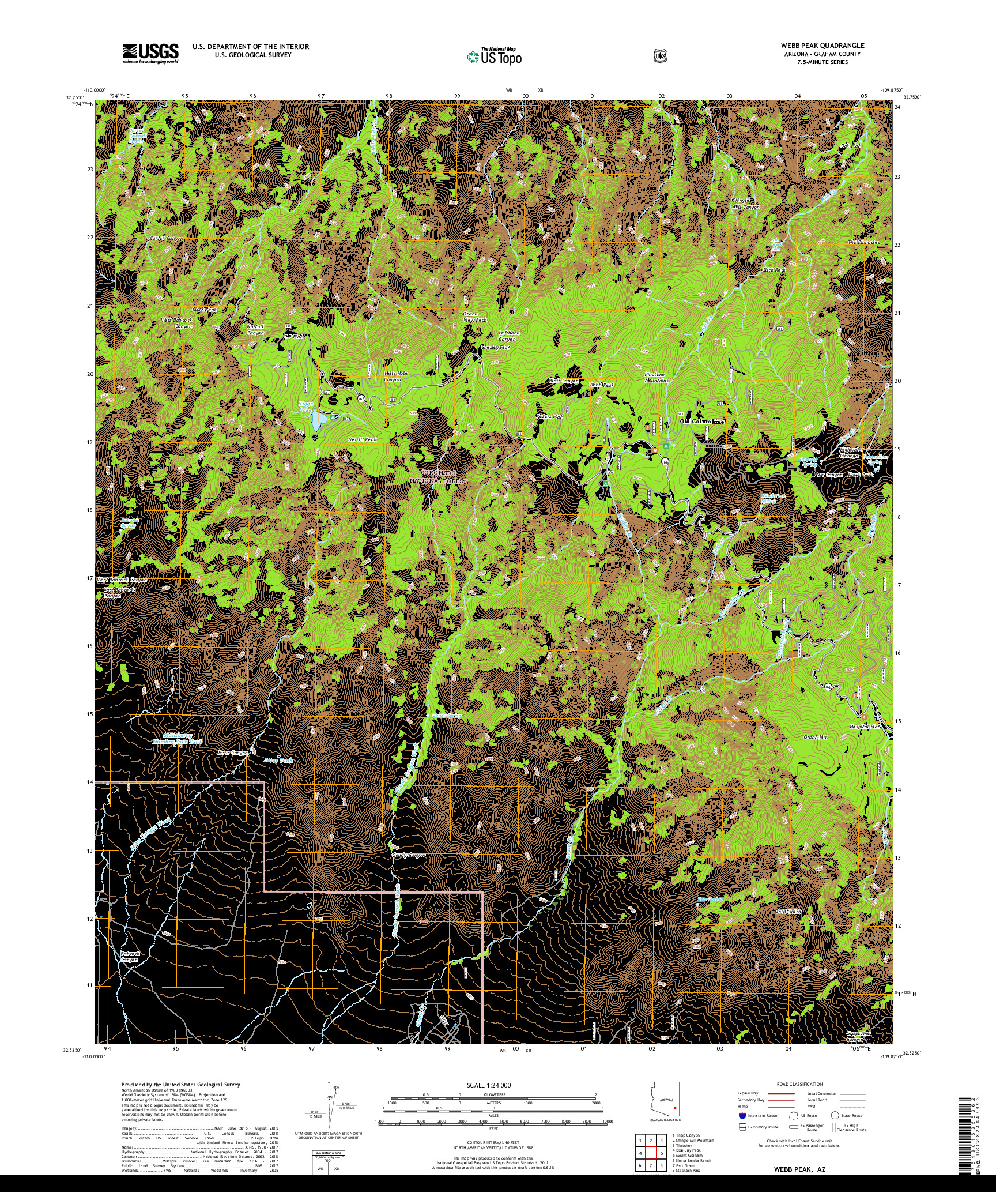 USGS US TOPO 7.5-MINUTE MAP FOR WEBB PEAK, AZ 2018